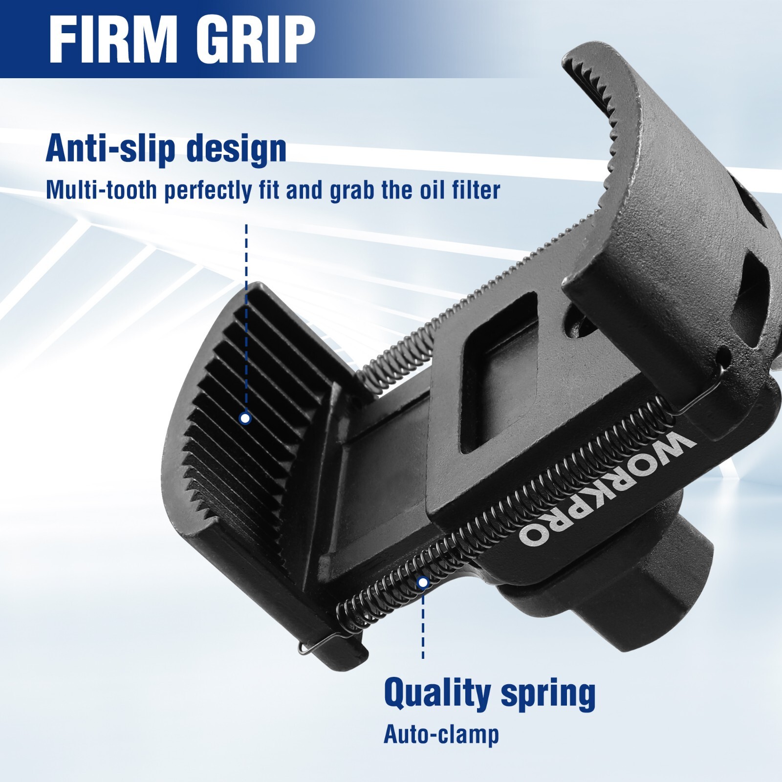 WORKPRO Universal Oil Filter Wrench Adjustable w/Auto-Clamp Spring Removal Tool