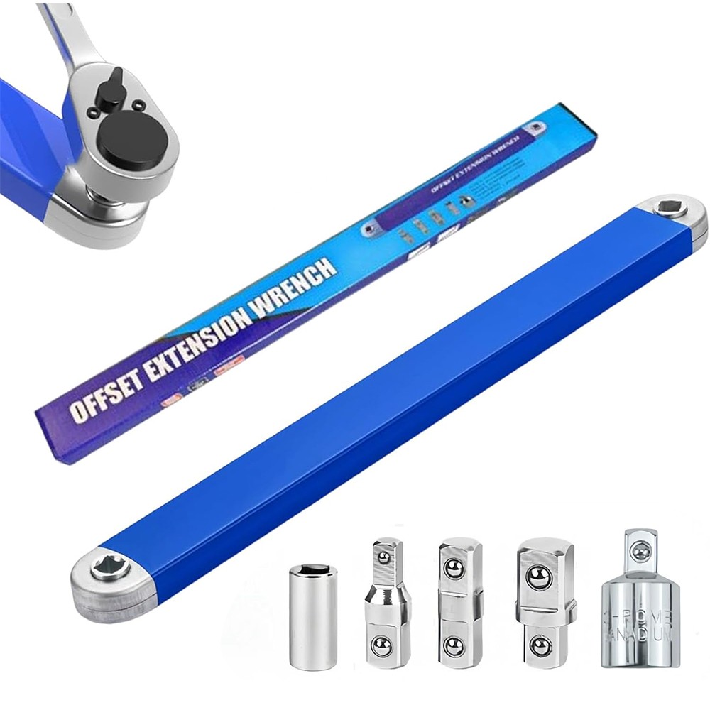 3/8″ Impact Resistant Offset Extension Spanner Wrench Tight Reach with 5 Adapter