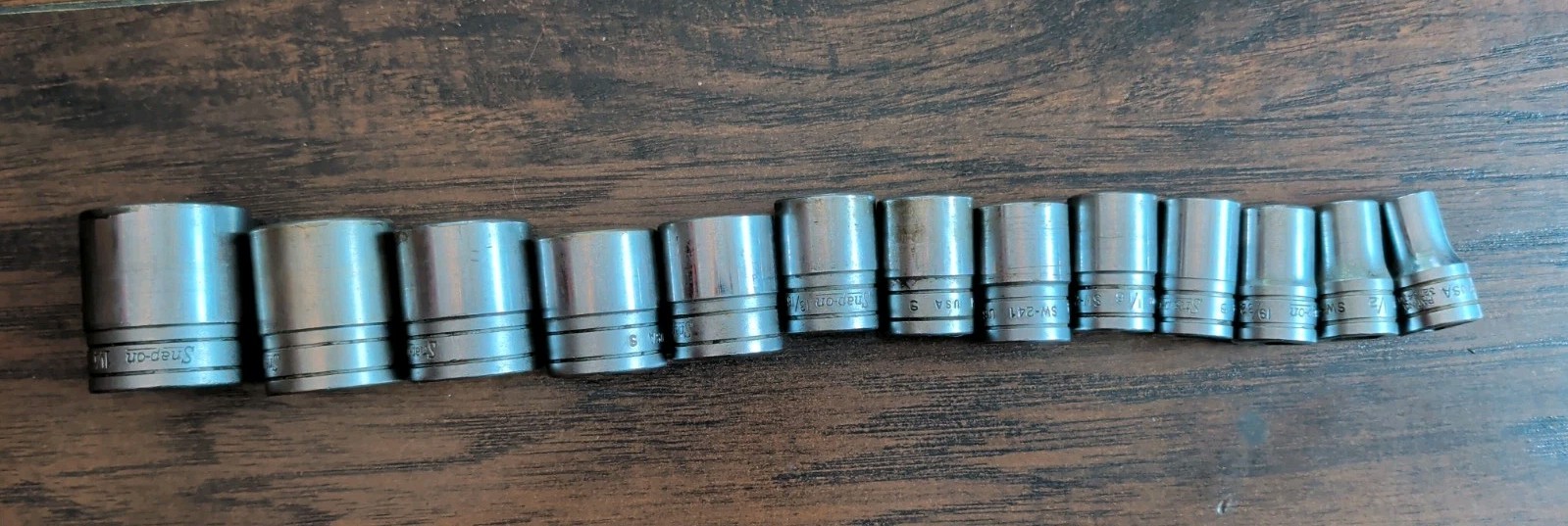 Vintage Snap On SW Series 1/2″ Drive Socket Set Of 13, 1-1/4 To 7/16, 12 Point