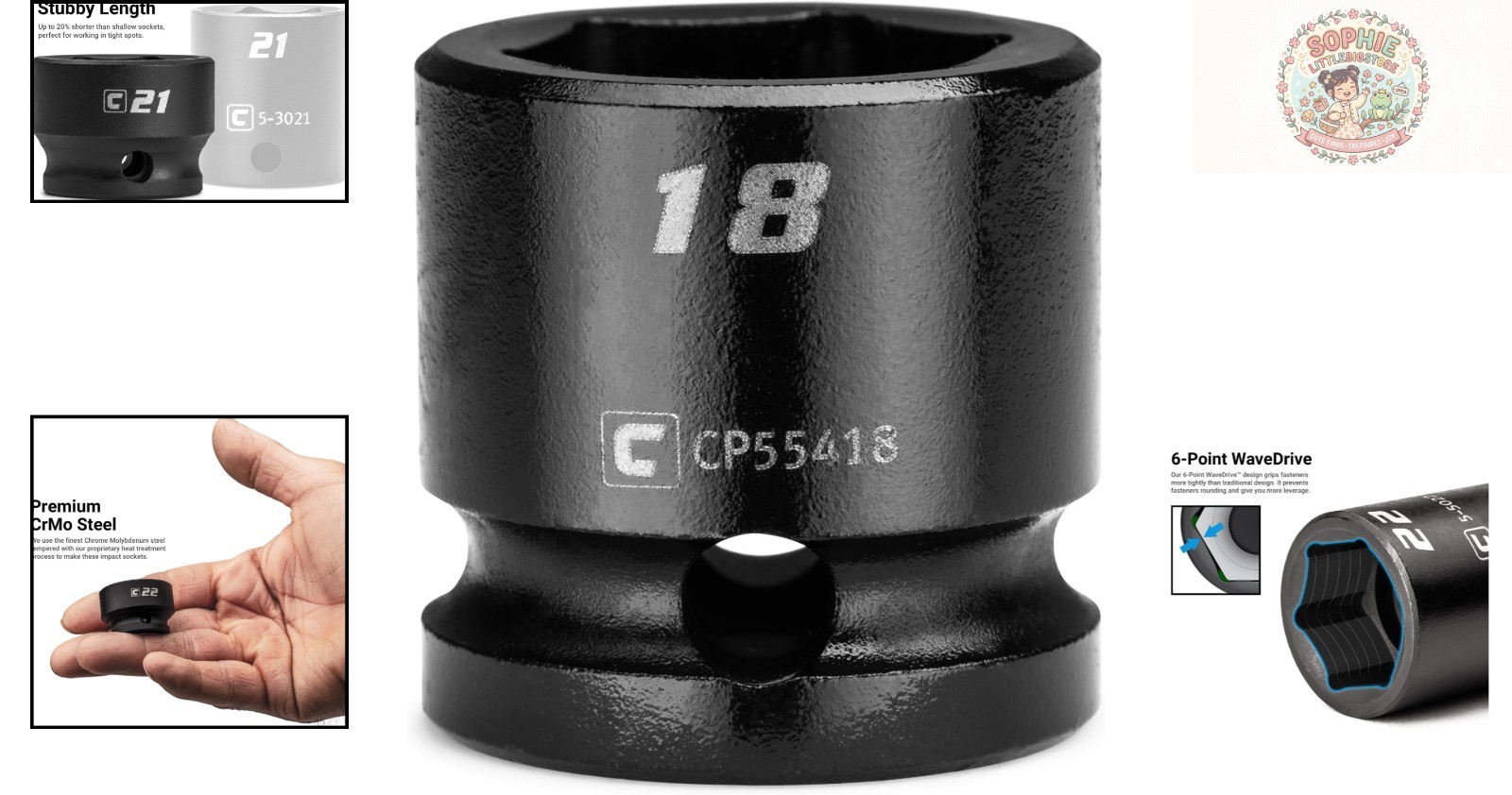 Corrosion-Resistant 18 mm Stubby Impact Socket, 1/2 in. Drive for Tight Spaces