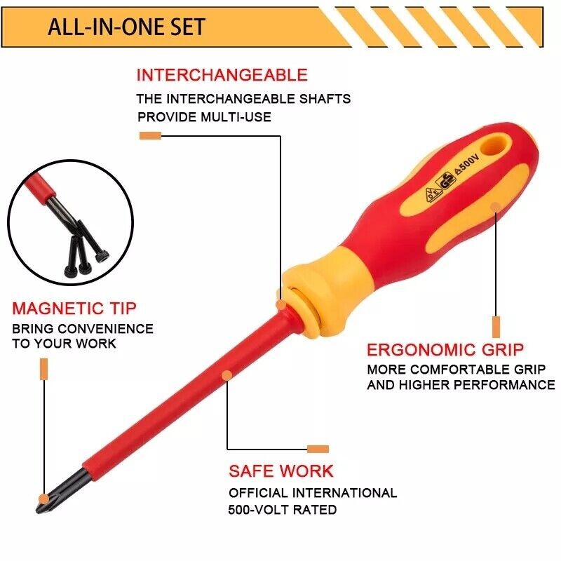 500V Insulated Electrician Screwdriver Set 10 PC All-in-One Magnetic Tip