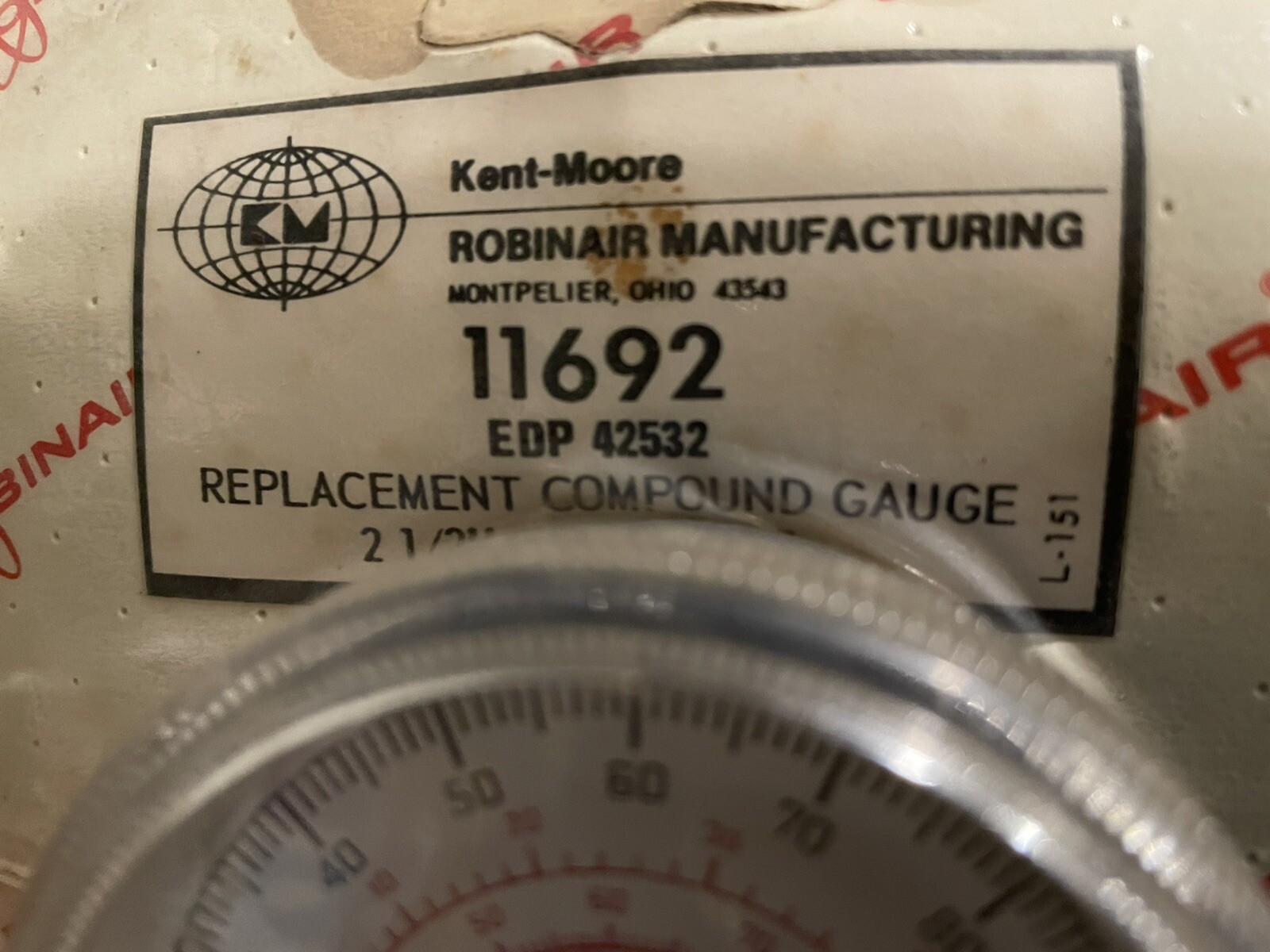 Kent-Moore Robinair Manufacturing 11692 EDP 42532 Replacement Compound Gauge 2.5