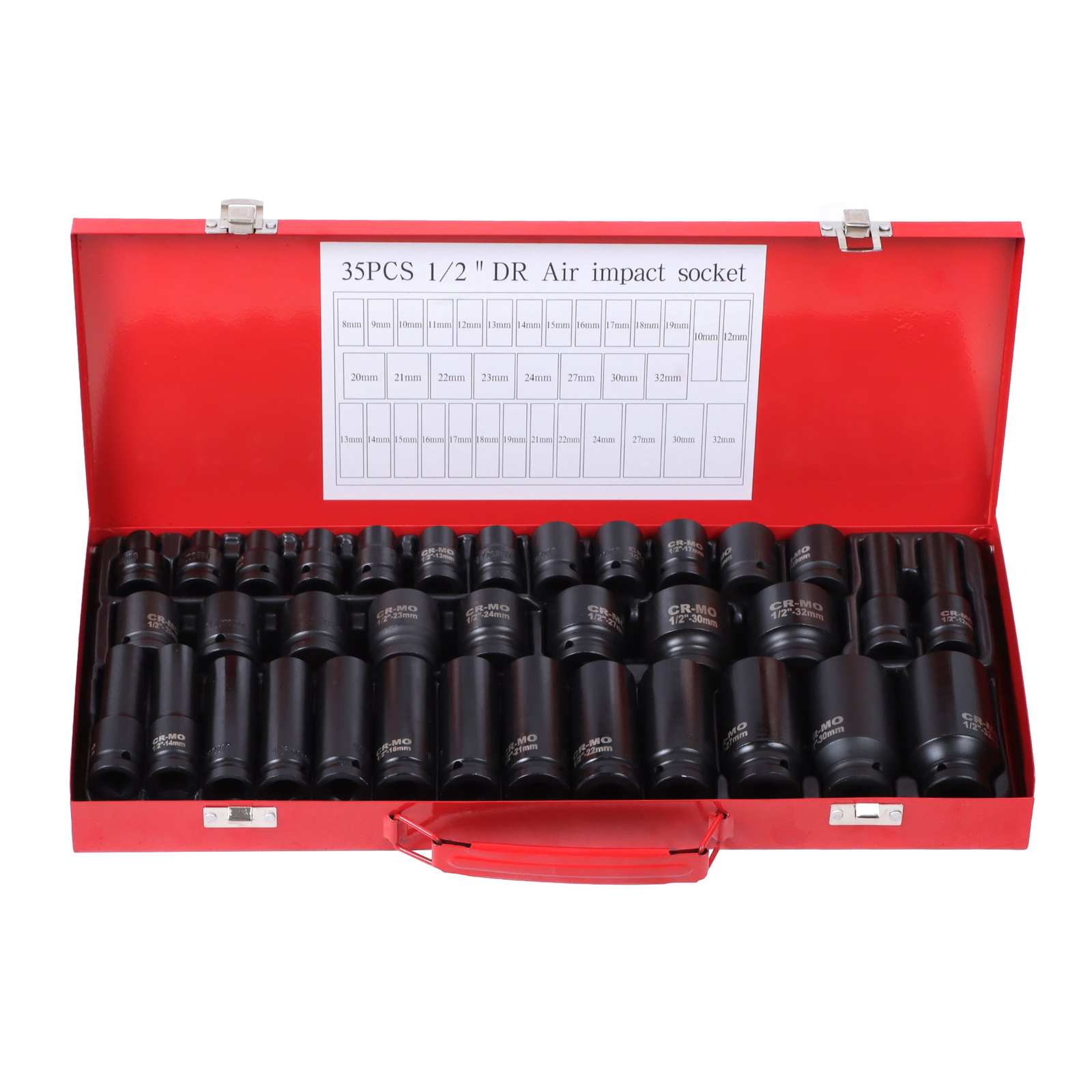 LABLT 1/2″ Deep Impact Socket Set Drive 6 Point Metric Garage Tool 8-32mm 35pcs