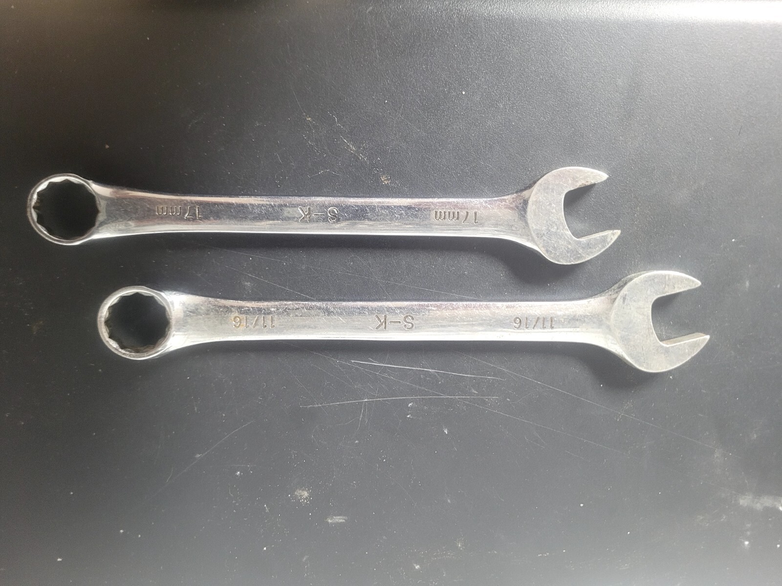 2 Vintage S-K Tools 11/16 & 17mm Combination Wrench, 88222 & 88317