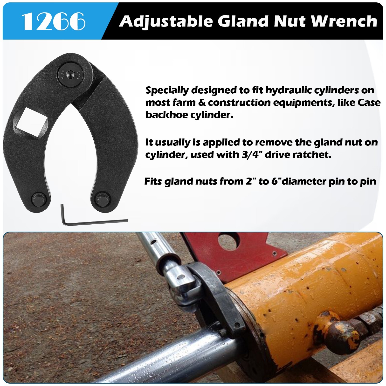 For Hydraulic Cylinders 1266 Adjustable Gland Nut Wrench Pin Spanner Tools