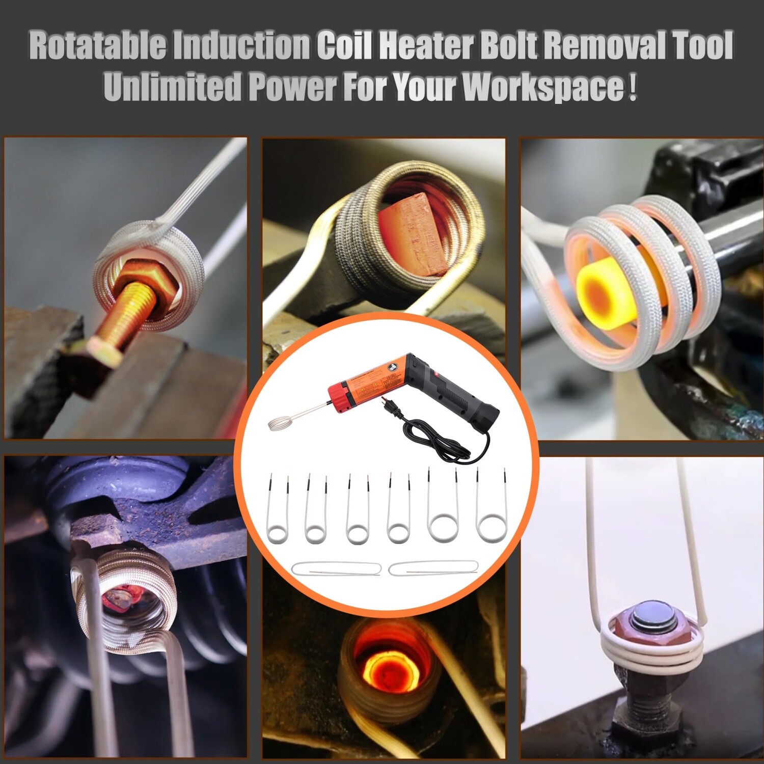 1100W Magnetic Induction Heater Kit Bolt Removal Tool for Rusty Screw Removing #