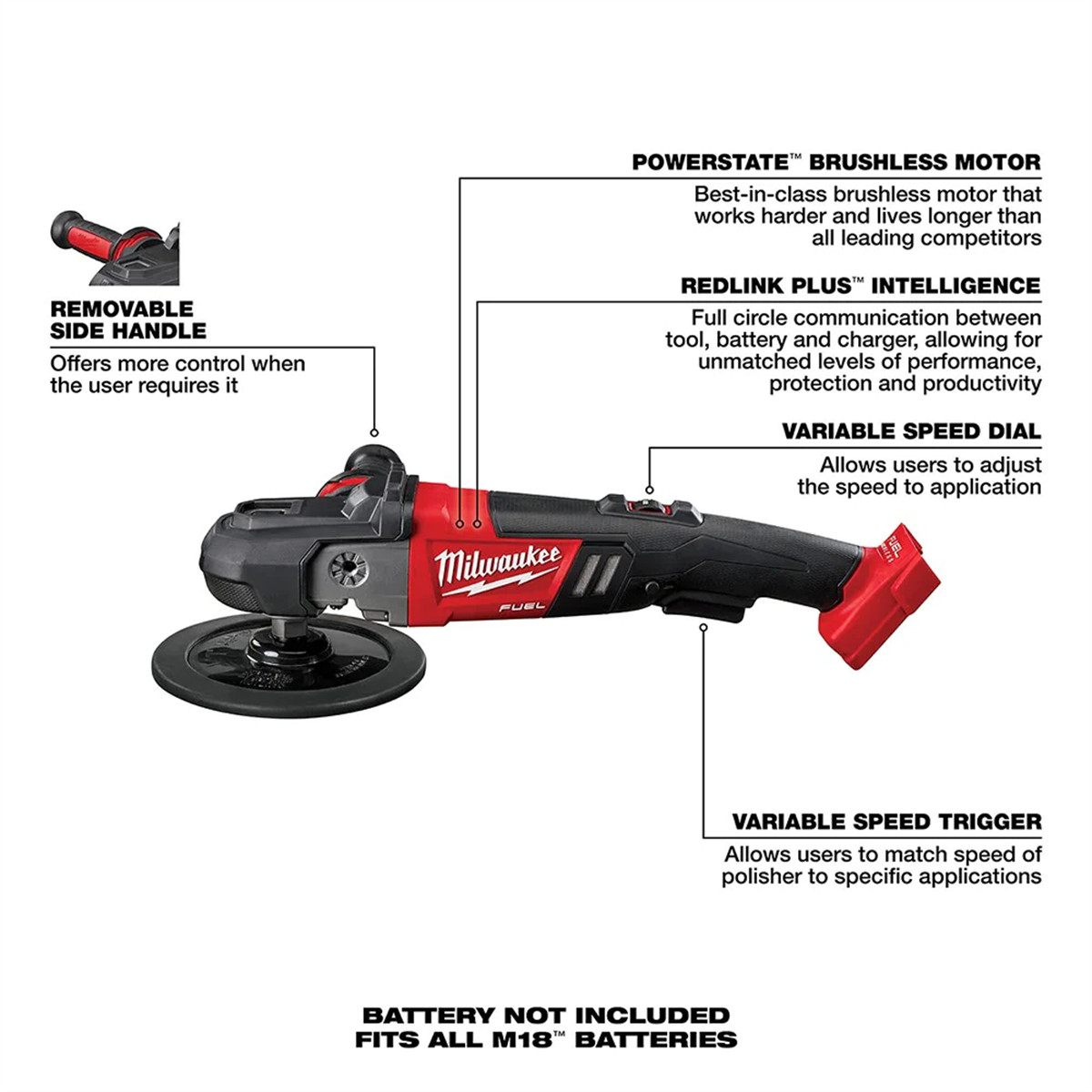 Milwaukee 2738-20 M18 FUEL 7″ Variable Speed Polisher (Tool Only)