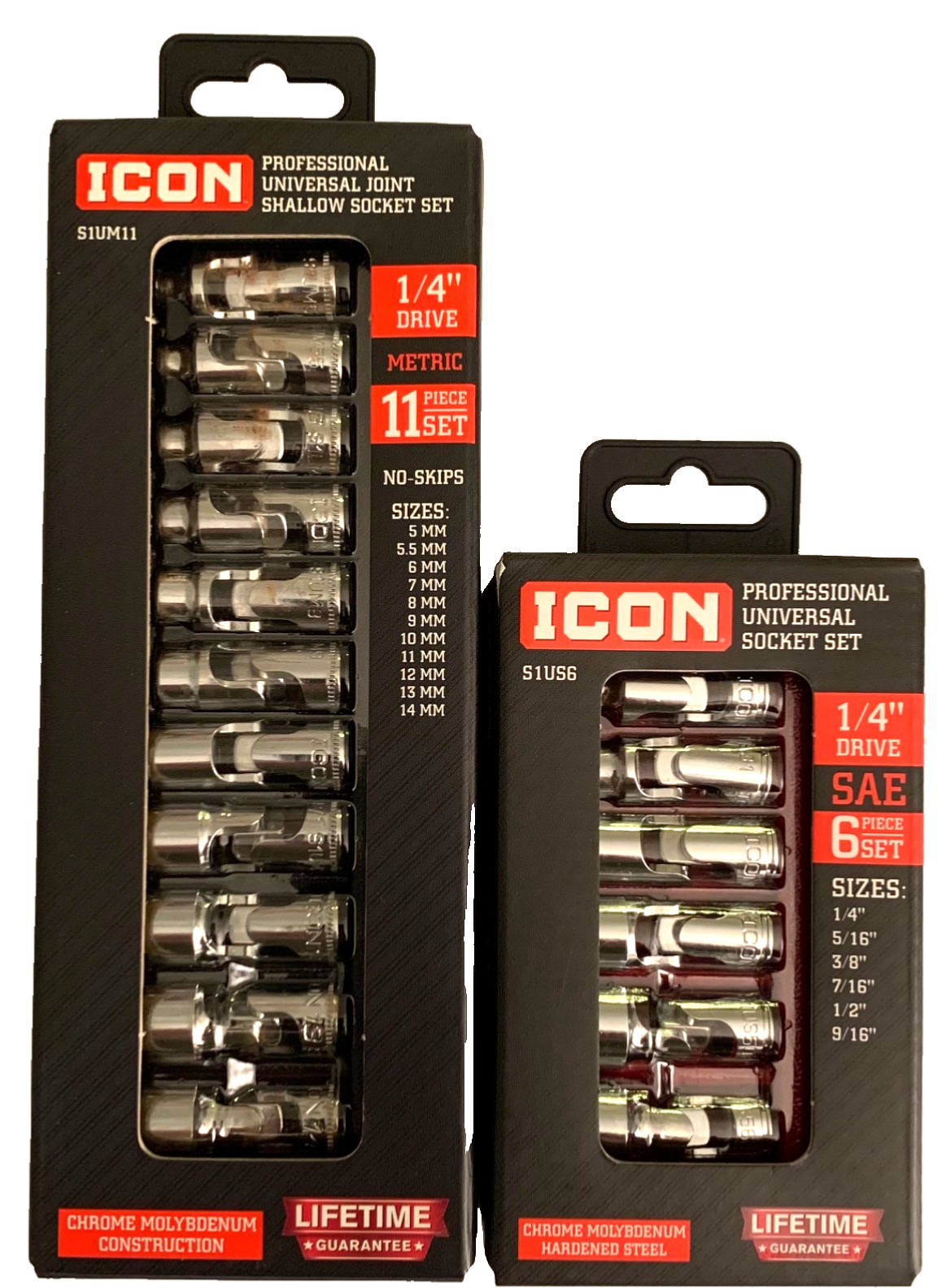 ICON (70298 & 70299) 1/4″ METRIC + SAE Joint Swivel Socket Sets (FREE SHIPP)
