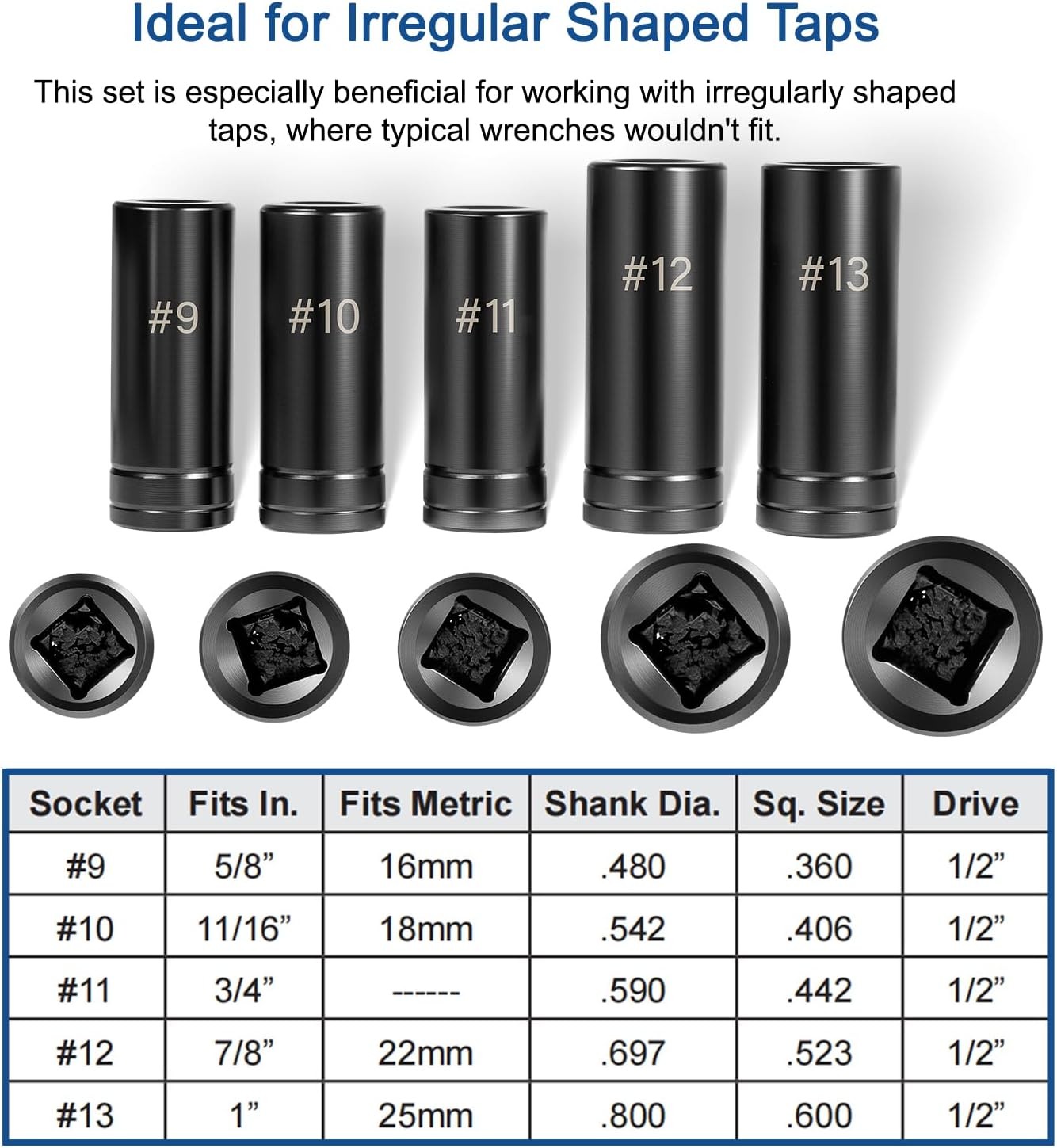 71670 Large Tap Socket Set, Fit 5/8″, 11/16″, 3/4″, 7/8″ & 1″ (16mm-25mm) Tap.
