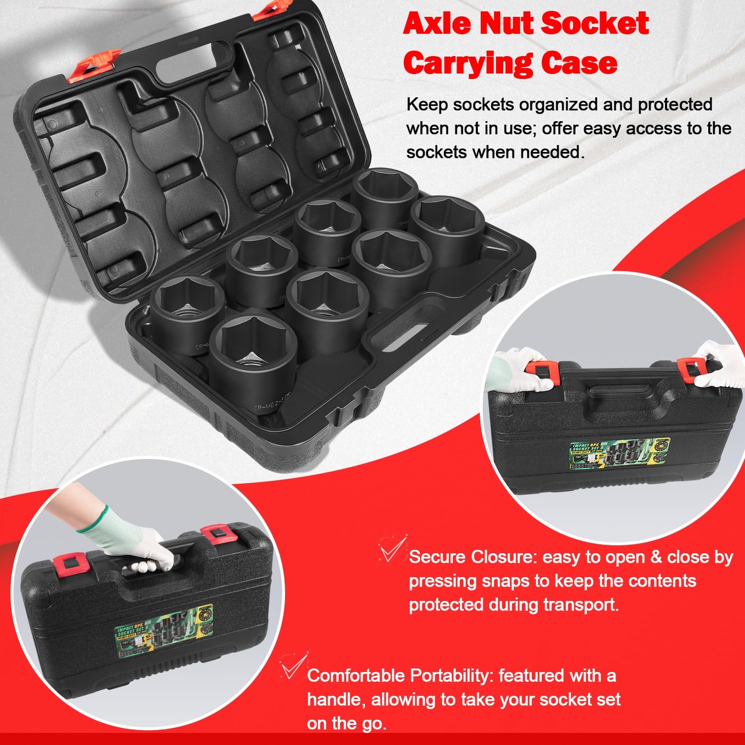 8Pc 3/4Inch Drive Jumbo Deep Large Impact Socket Set 6 Point SAE 2-1/16 to 2-1/2