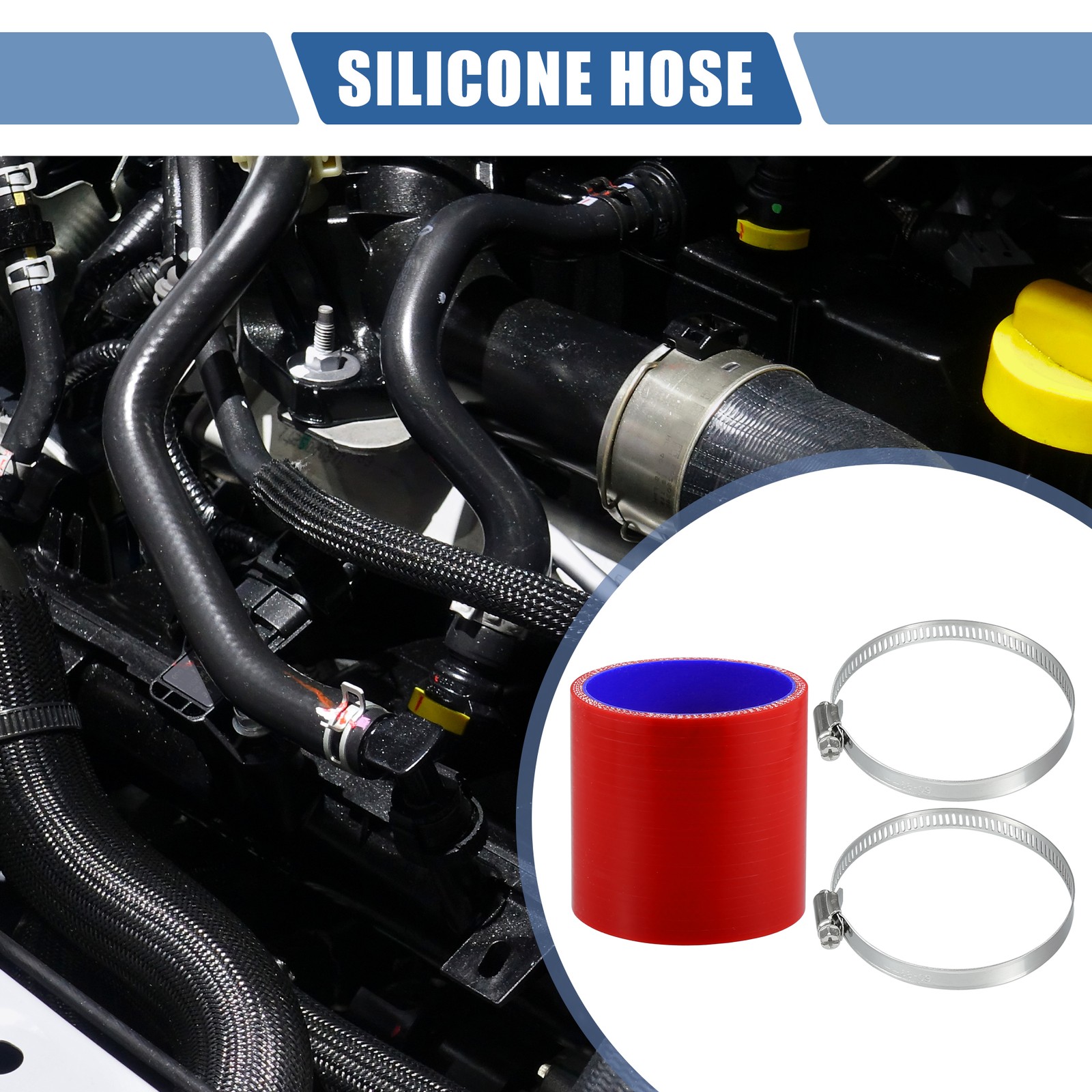 1 Set 68mm 2.68″ ID 76mm 2.99″ Length 0° Red Blue Silicone Car Tube