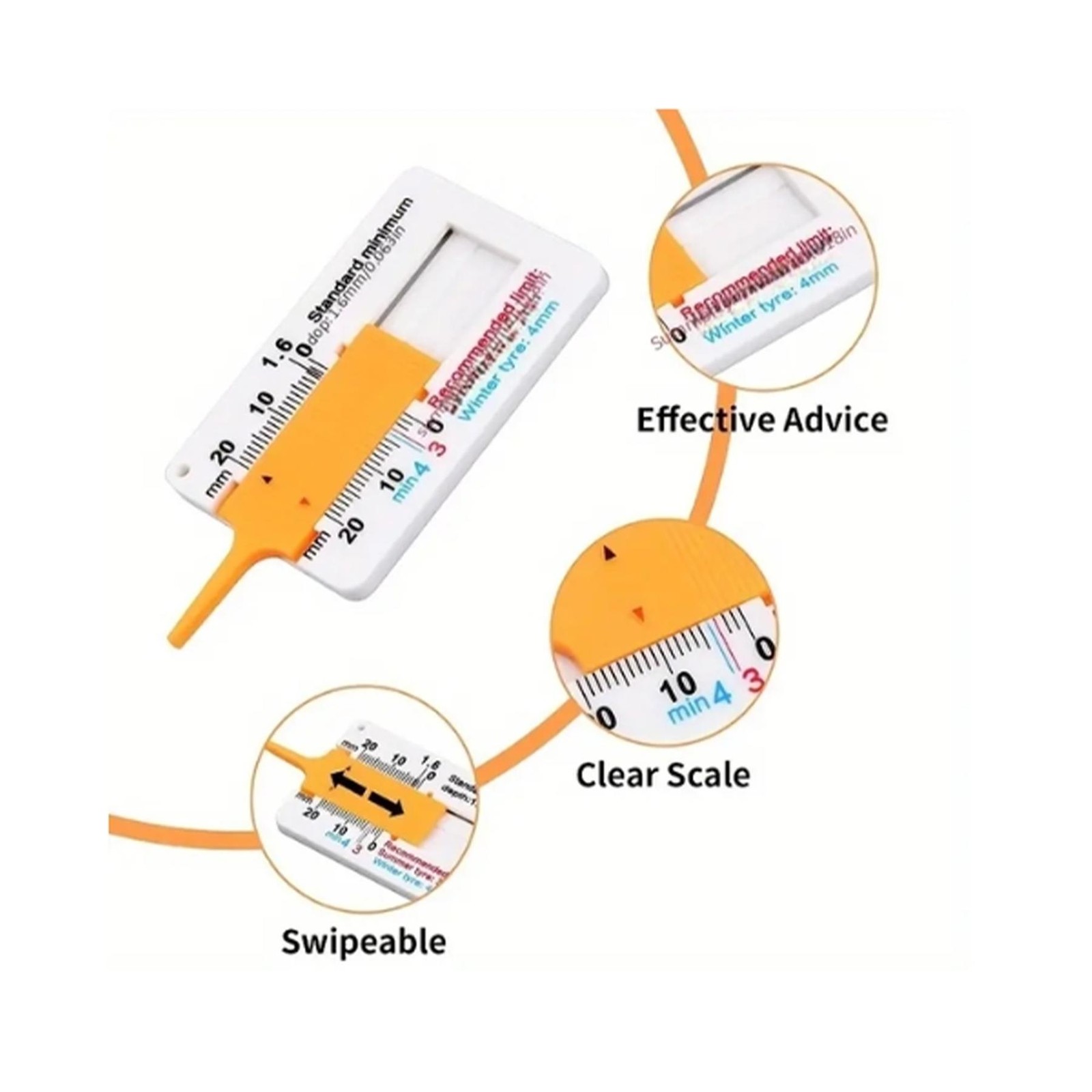 Tyre Tread Depth Gauge Car Wheel Tire Depth Measuring Tool Pocket Size