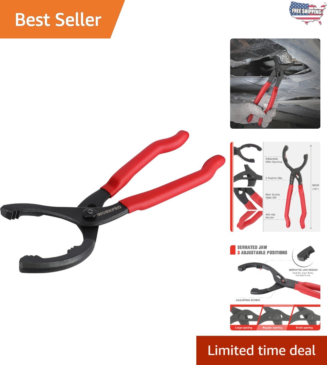 Professional 12″ Oil Filter Pliers with Soft Nonslip Grips for Easy Handling