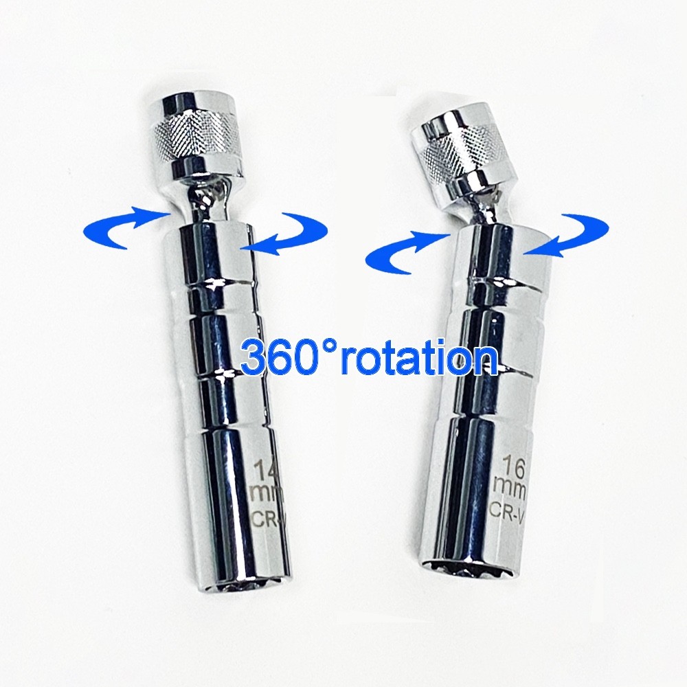 14mm & 16mm Thin Wall Magnetic Swivel Spark Plug Socket 12-Point Removal Tool