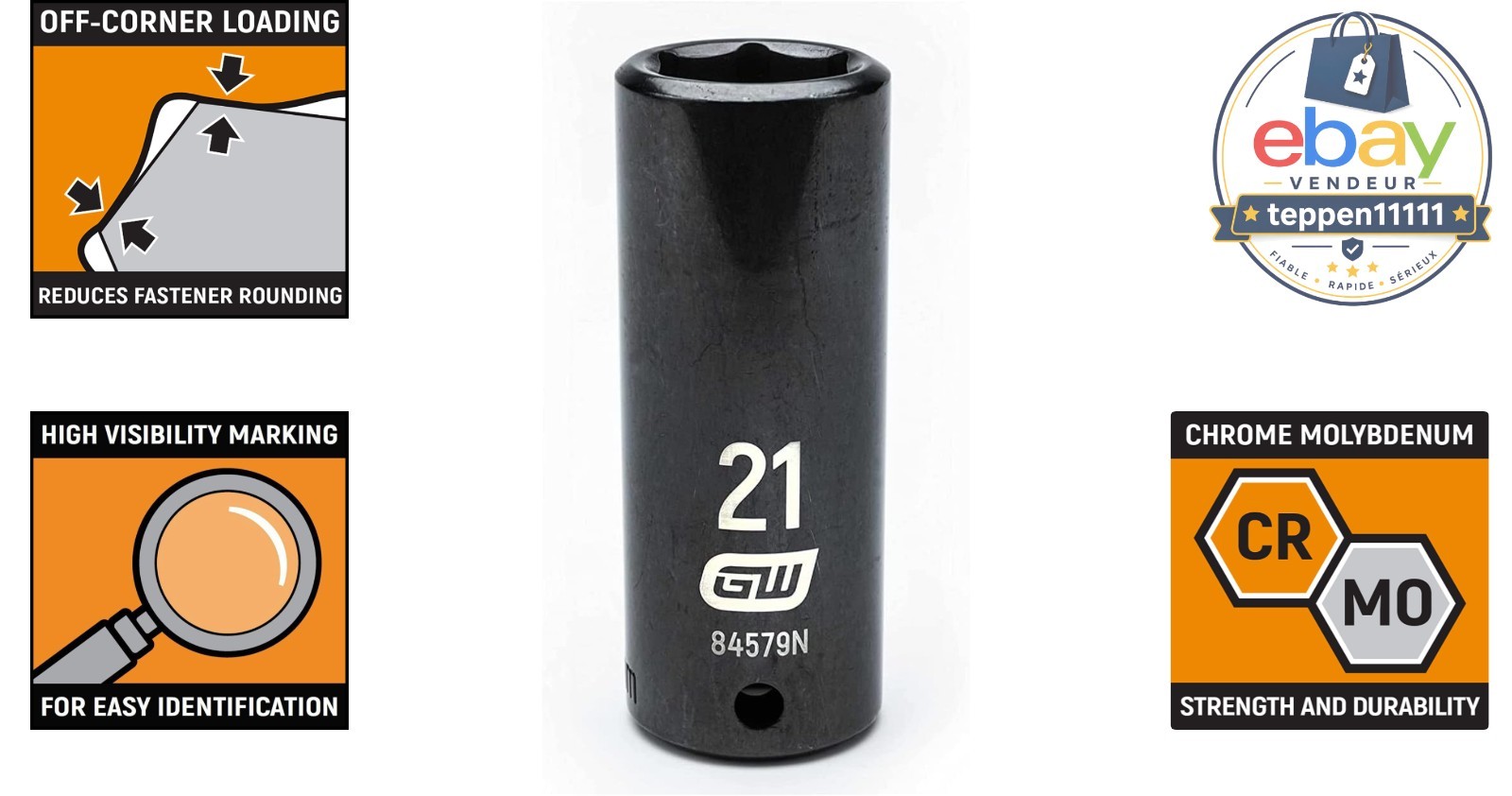 21mm Deep Impact Socket 1/2″ Drive 6 Point