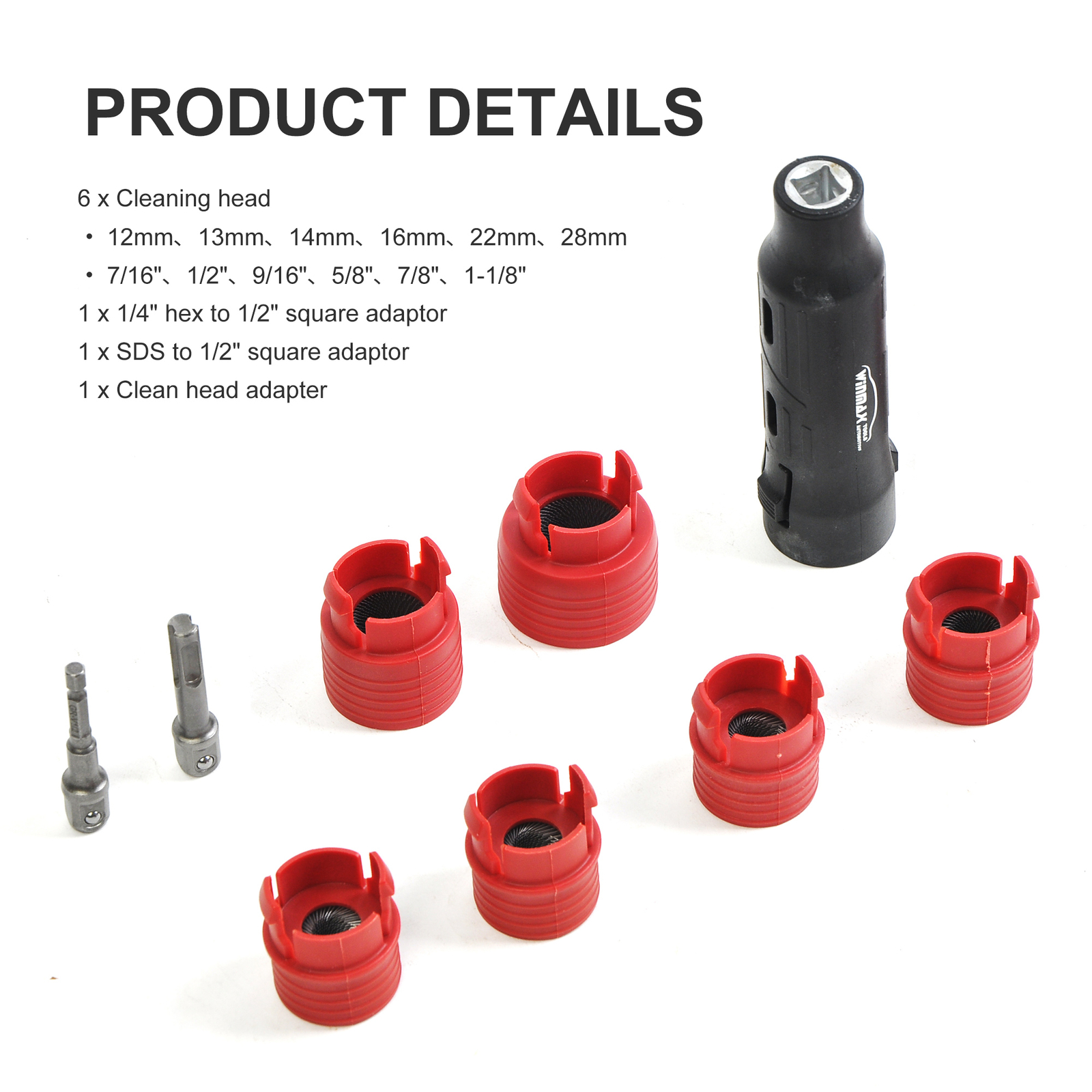 1/4″ Hex-1/2″ Square Dr Wheel Stud Cleaner Tool Set for Removing Rust and Debris