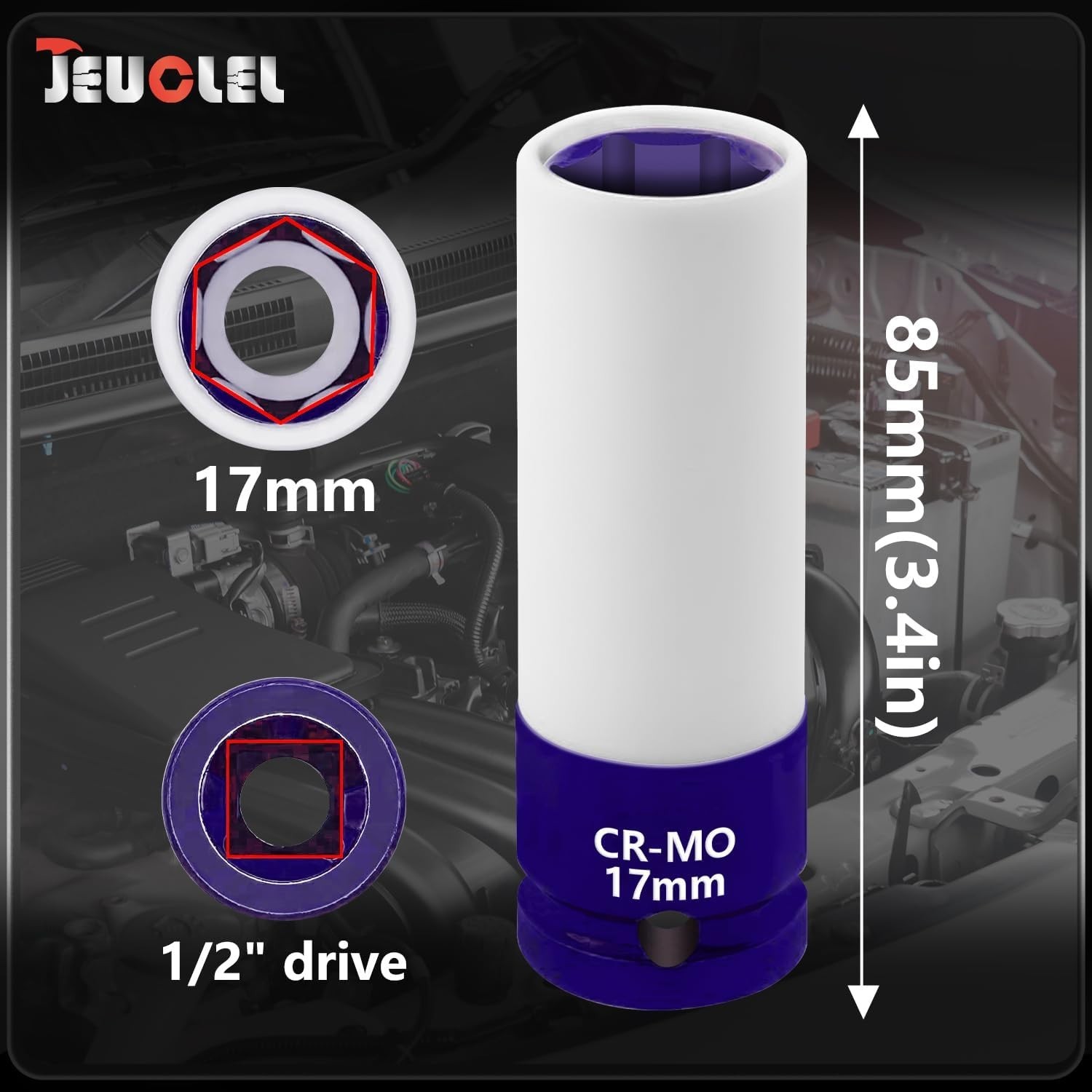 17mm Impact Socket, 1/2″ Drive Wheel Protector, Thin Wall Deep Socket