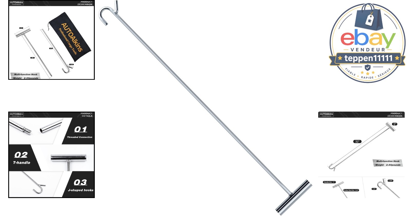 5th Wheel Pin Puller, Heavy Duty, 32″ Solid Steel, 1 Pack