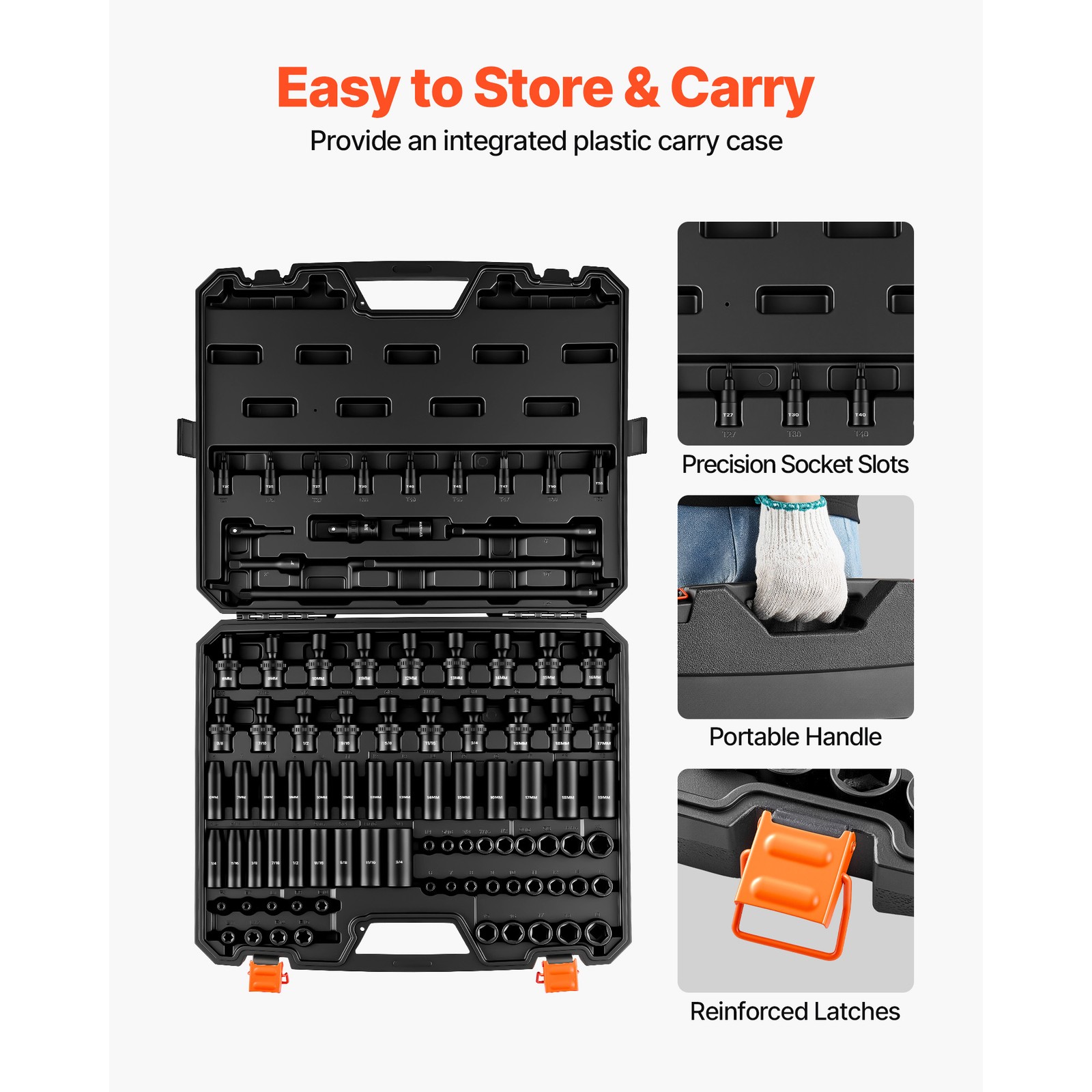 Uimoso 90-Piece 3/8″ Drive Impact Socket Set with 6-Point Design & Case