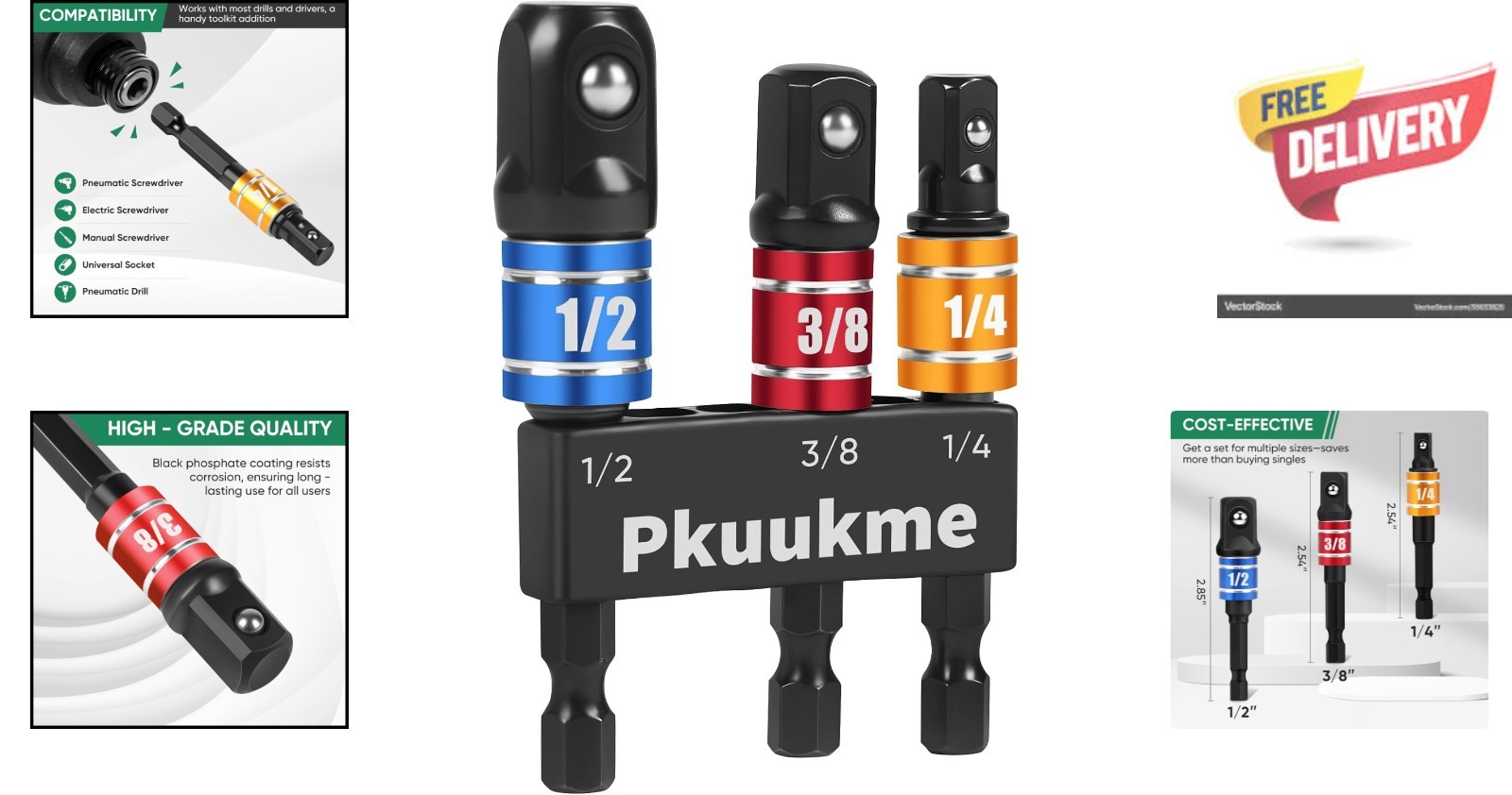 Versatile 3-Piece Socket Adapter Set with Secure Fit & Corrosion Resistance