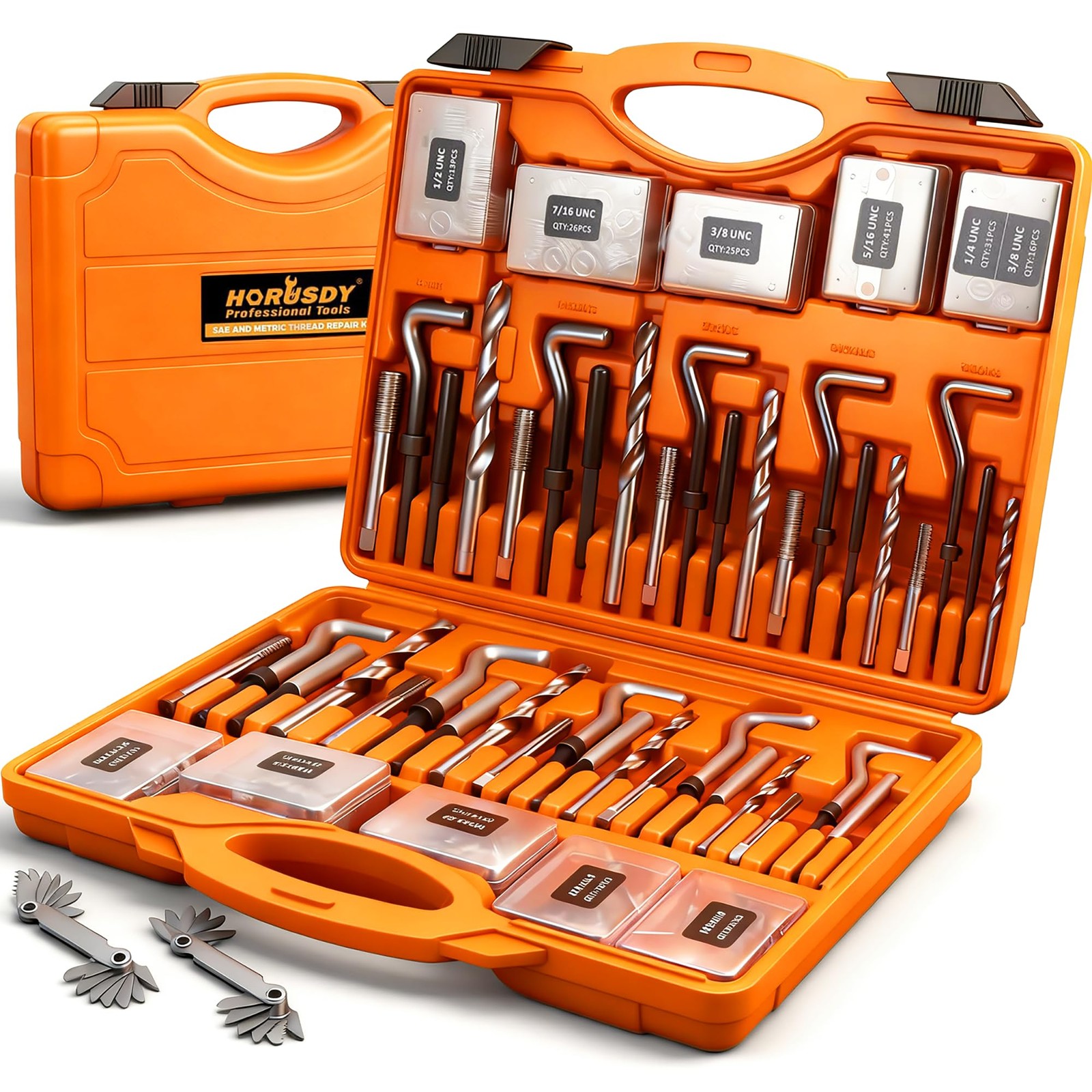 HORUSDY 348-Piece Thread Repair Kit, Metric & 348-Piece, Orange, Black, Grey