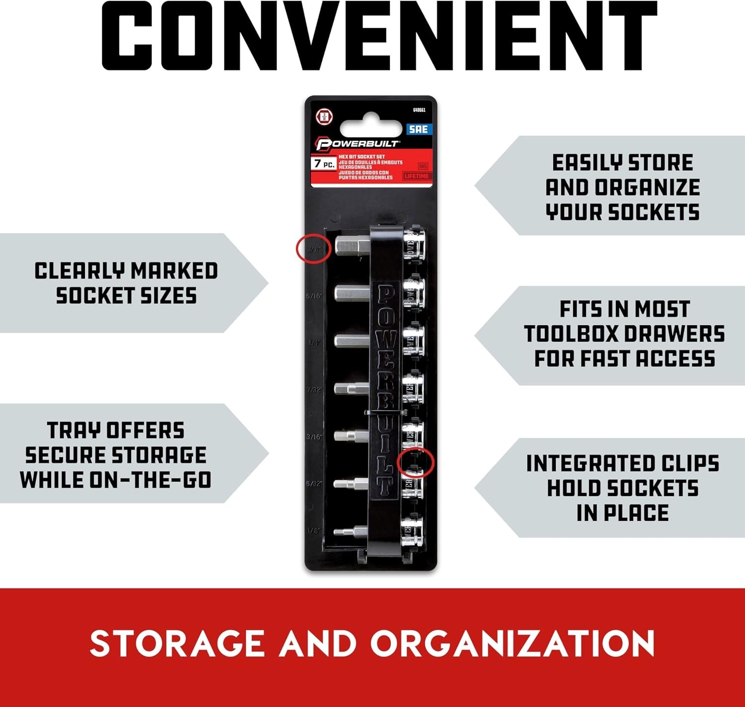 7 Piece 3/8 Inch Drive SAE Hex Bit Socket Set, Sizes 1/8″-3/8″, S2 Bits and C…