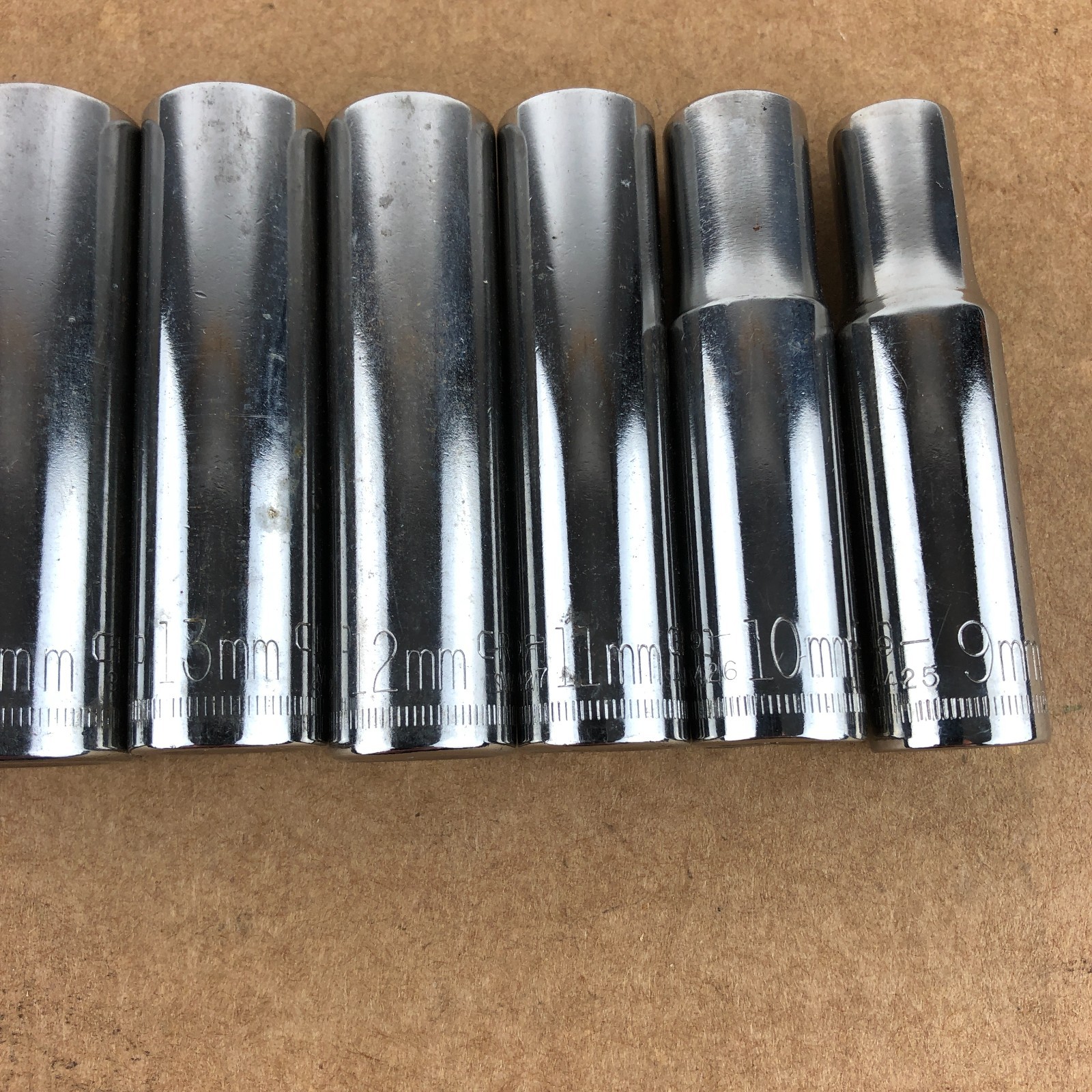 Craftsman 3/8″ Drive 6 Pt Metric Deep Socket Set 9mm-17mm USA Vintage V G Series