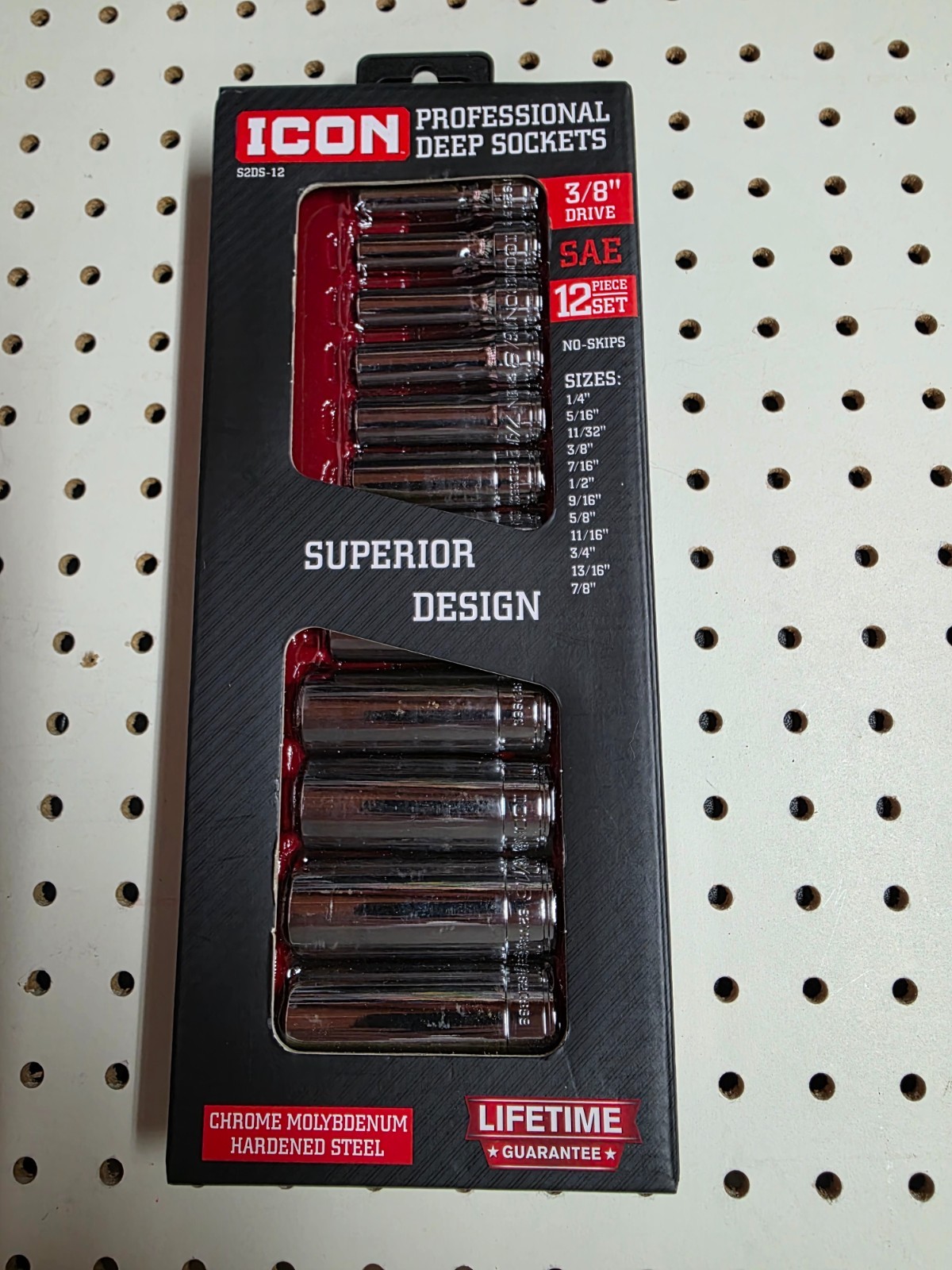ICON S2DS-12 3/8 in. Drive SAE Professional Deep Socket Set 12-Piece NEW (58099)