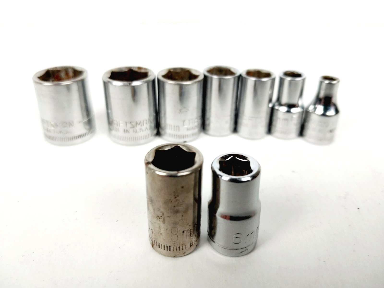 Vtg 9-Pc Craftsman 1/4 Drive Metric Shallow 6-Pt Socket Set 13 12 11 9 8 8 6 6 4