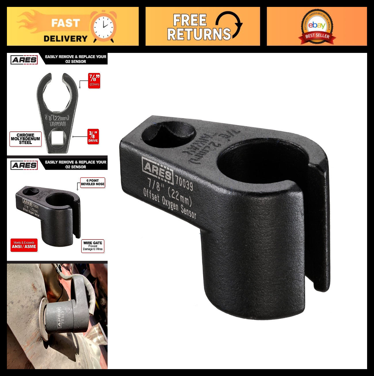 «7/8-Inch (22mm) Offset Oxygen Sensor Socket – 3/8-Inch Drive, Wire Gate Access»