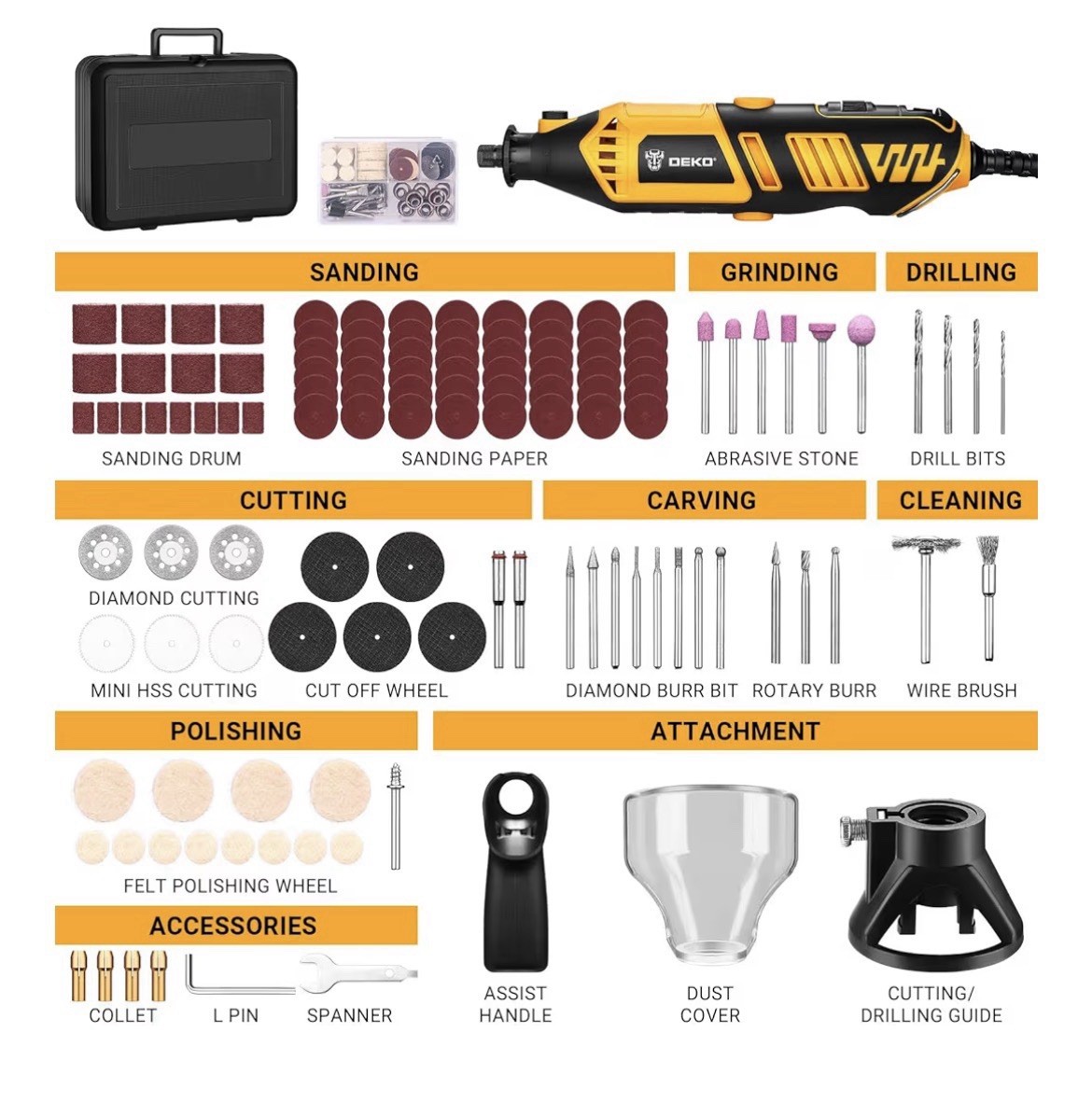 Power Rotary Tool Kit 170W: DEKOPRO 126pc Multi DIY Tool Kit for Wood/Metal New
