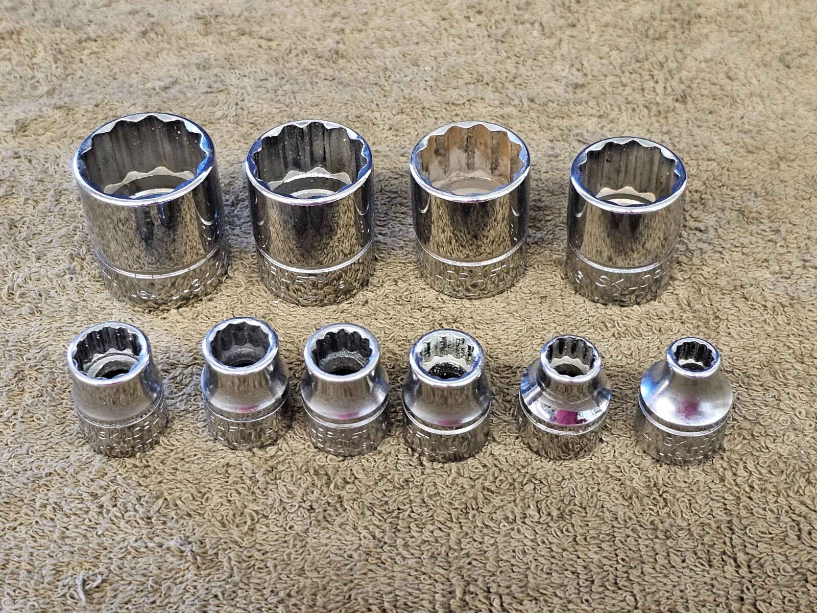 10 Skilcraft J31228 Socket Set 3/8 Drive Sae 7/8 13/16 3/4 11/16 7/16 1/4″ USA