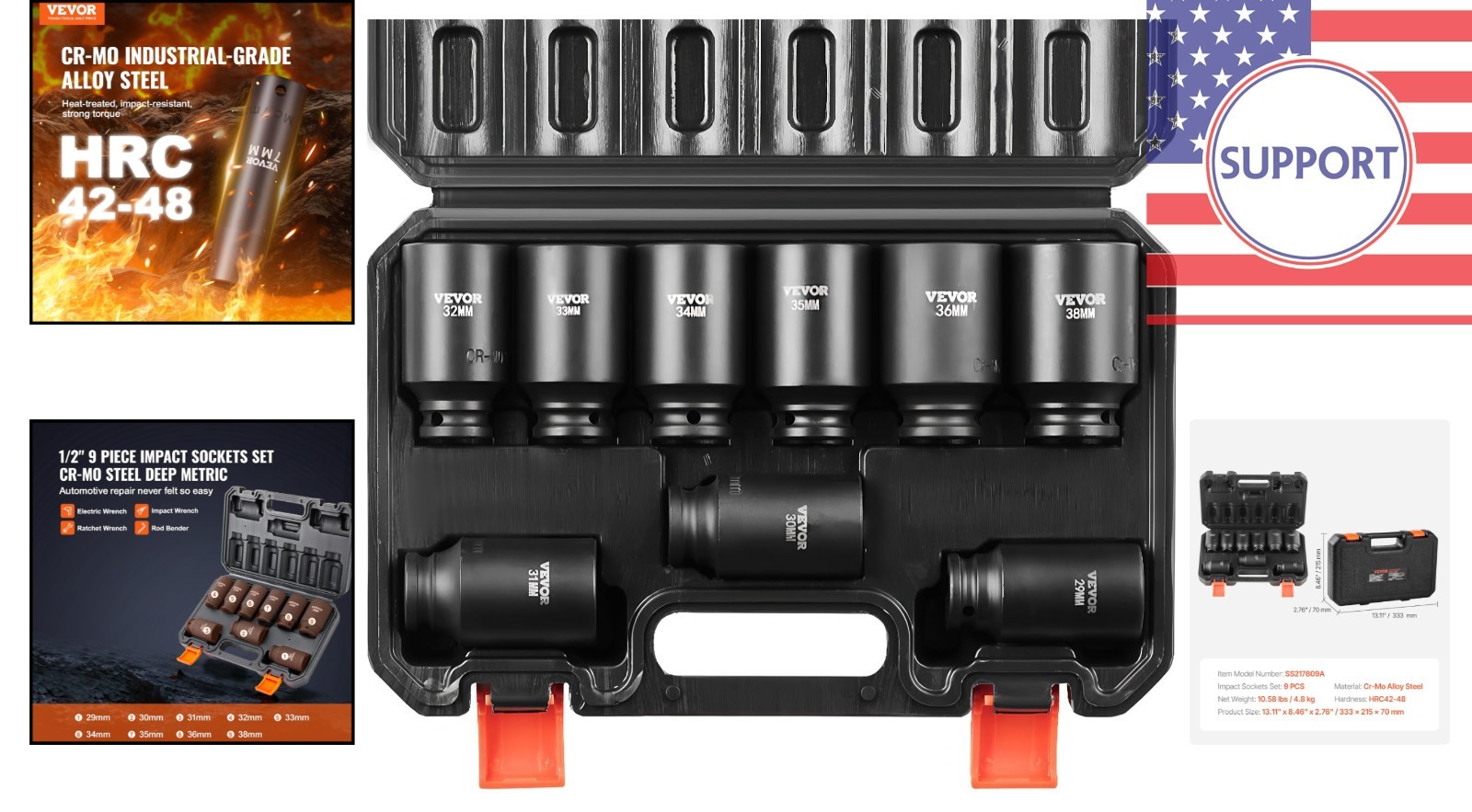 1/2″ Drive Impact Socket Set – 9 Piece Cr-Mo for Auto Repairs