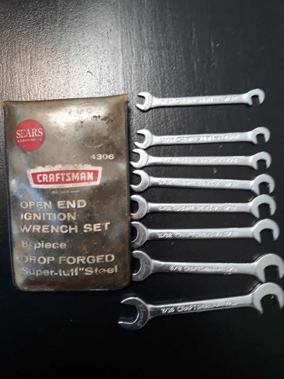 Vintage CRAFTSMAN  8-pc. OPEN END IGNITION WRENCH SET, 9-4306, USA -V- series