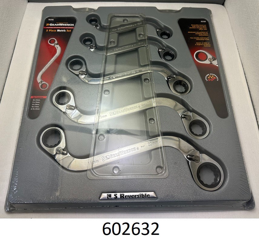 New GearWrench 85299 S-Shape Metric Reversible Double Box Ratchet 5pc 10-22mm