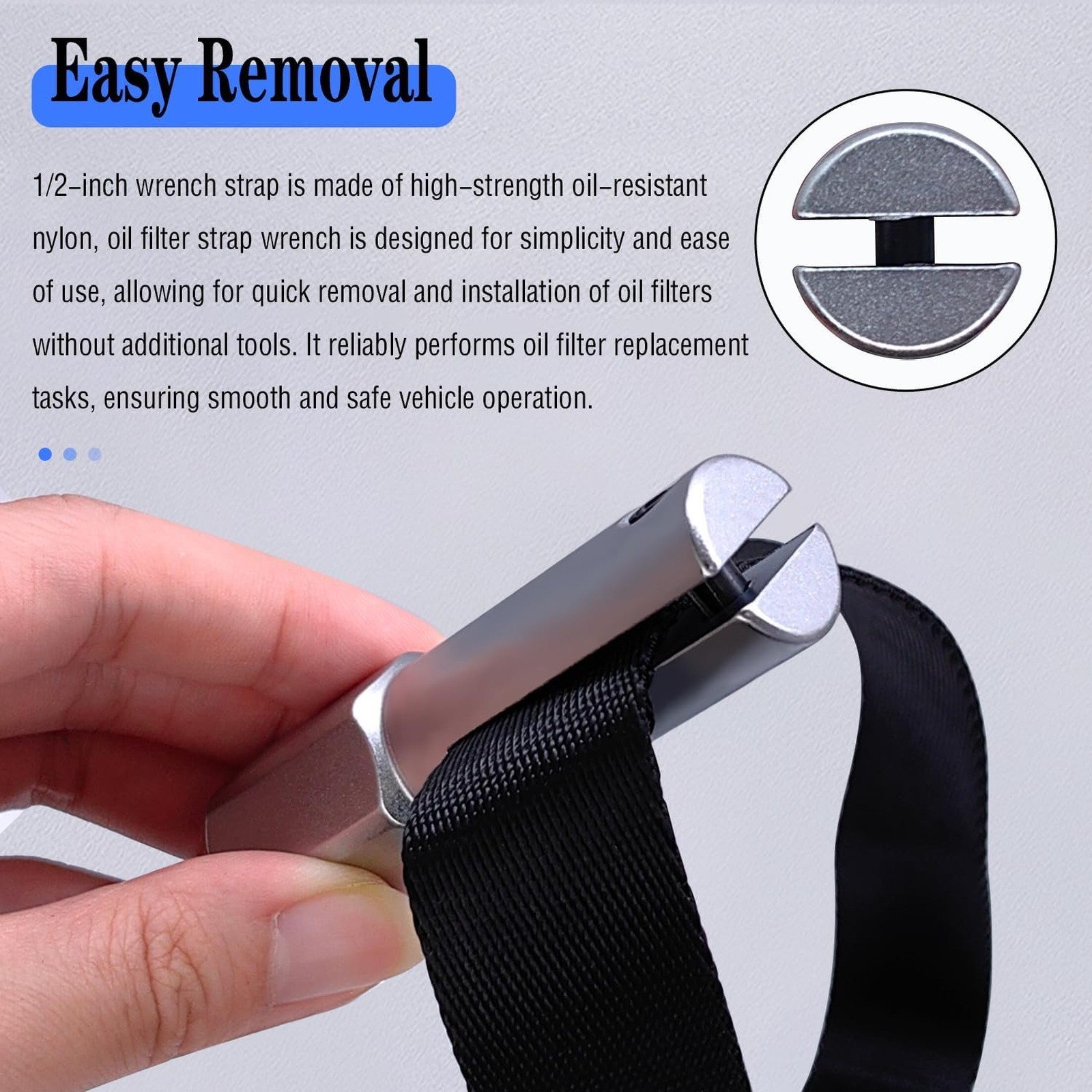 1/2 inch Drive Oil Filter Strap Wrench Adjustable Nylon Filter Removal Tool for