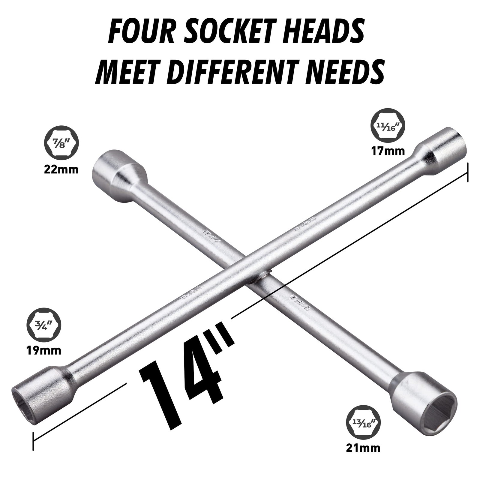 14 Inch Heavy Duty 4 Way Universal Cross Lug Wrench Tire Iron