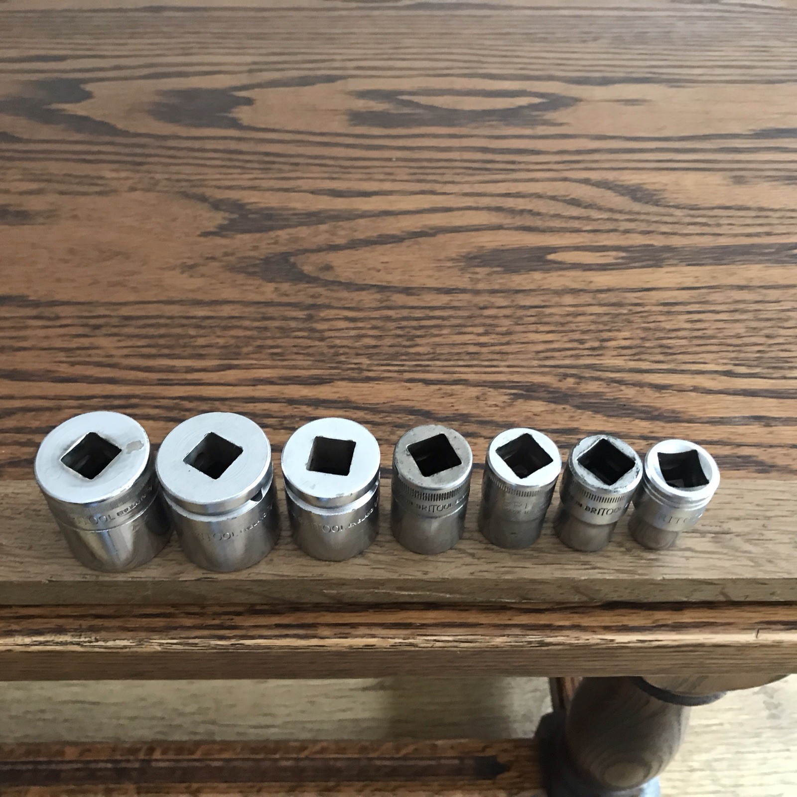 7 Vintage Britool Sockets 9/16”To 3/16”Whitworth With 1/2” Drive . C