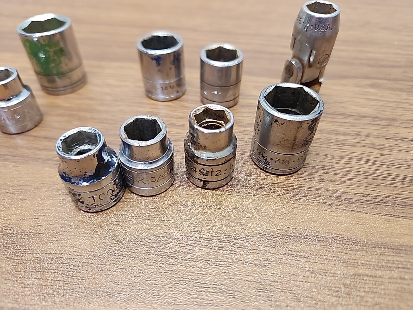 (10) S-K Wayne 3/8″ Drive 6 Point SAE Metric Sockets + 3″ Extension ~ USA Made