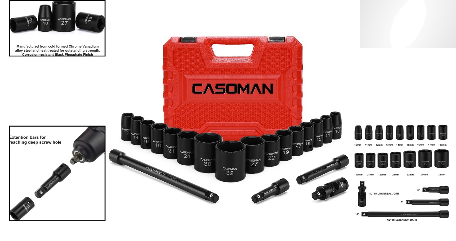 Corrosion-Resistant 20-Piece Impact Socket Set for Professionals – 10mm to 32mm
