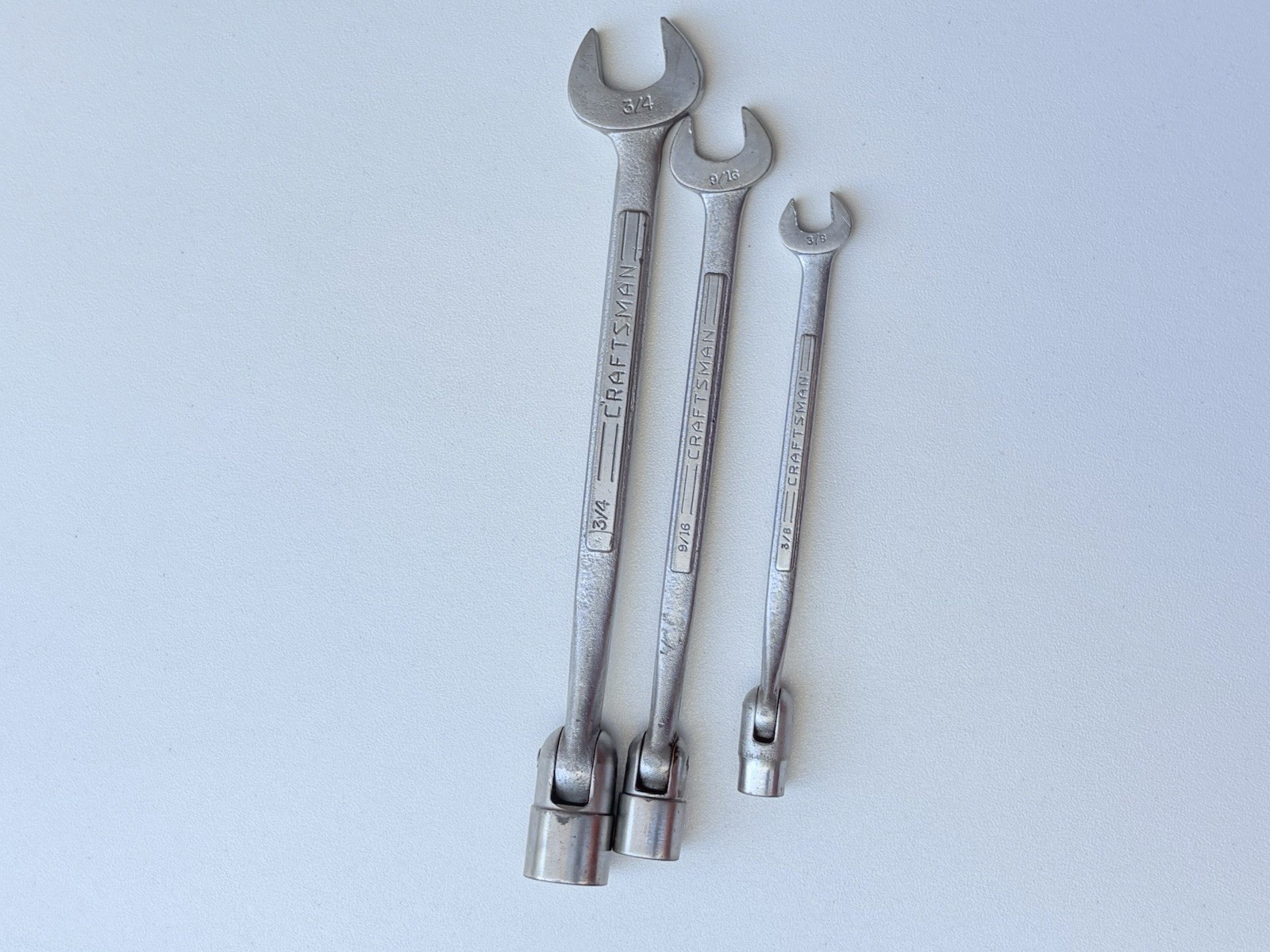 Vintage Craftsman =V= Swivel Flex Socket Wrenches 3pc Set 3/8 9/16 3/4 USA