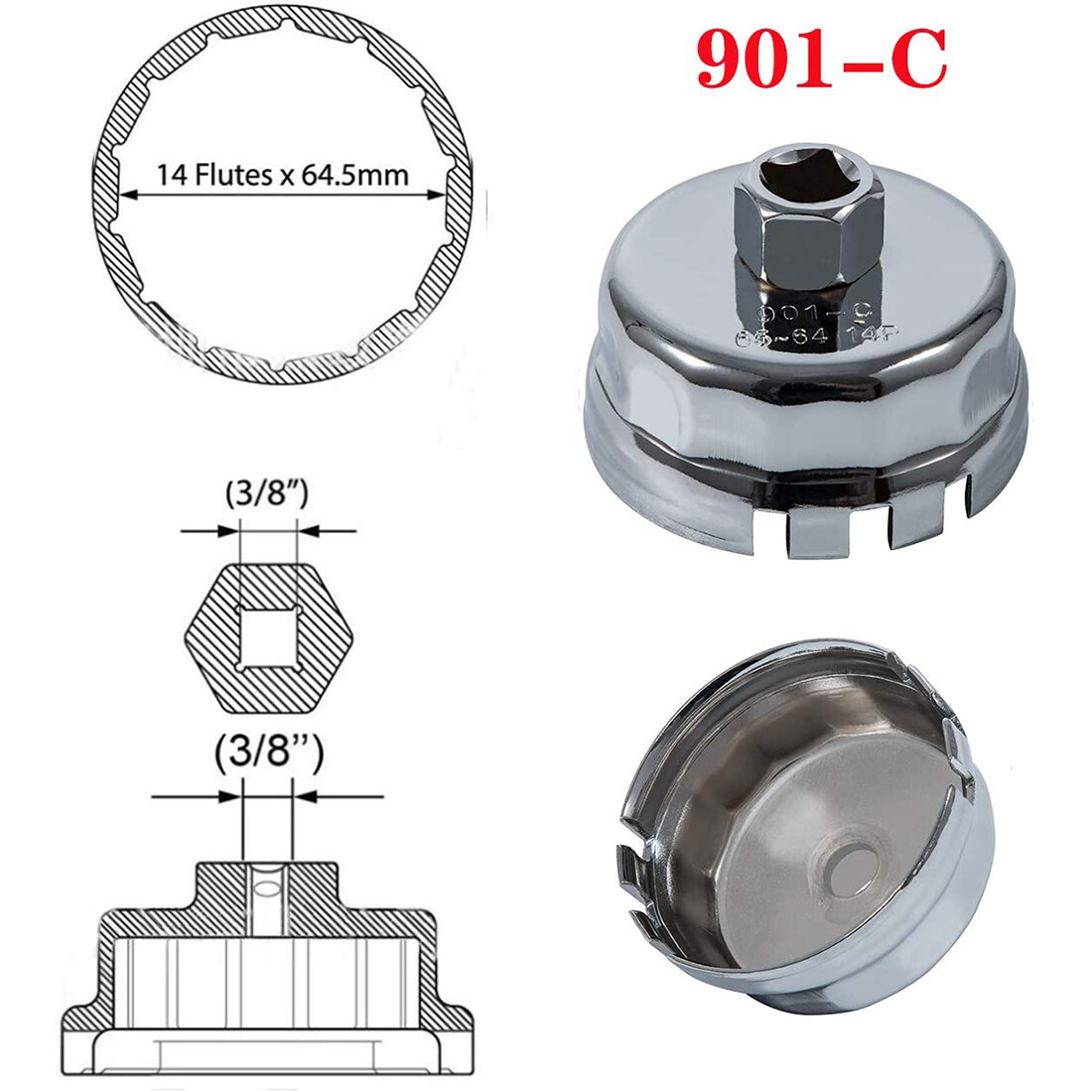 64mm 14 Flutes Oil Filter Wrench Cap Socket Removal Tool For Toyota Lexus Scion
