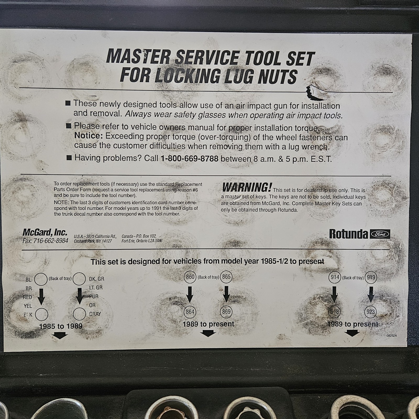 Rotunda Master Service Tool Set For Locking Lug Nuts