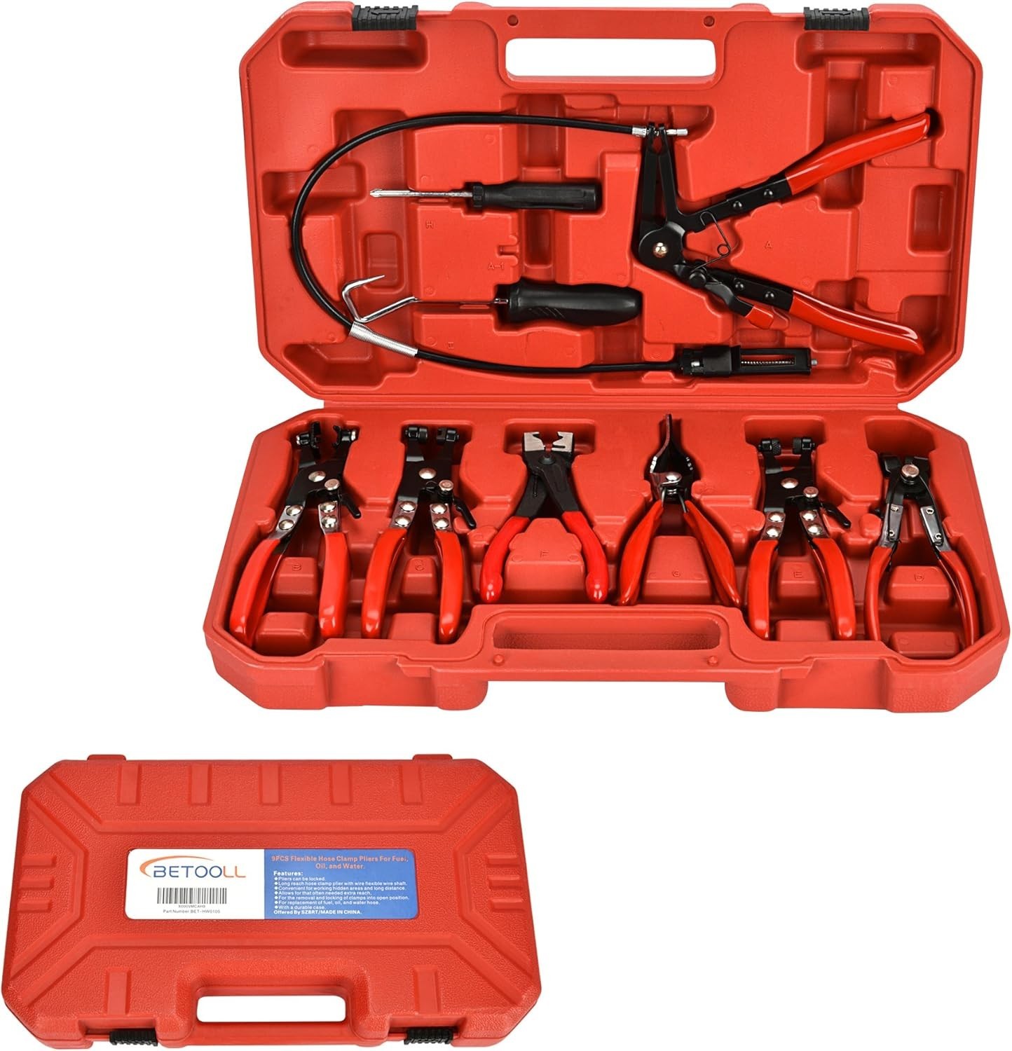 9pc Hose Clamp Pliers Set for Automotive Repair – Long & Ergonomic Design