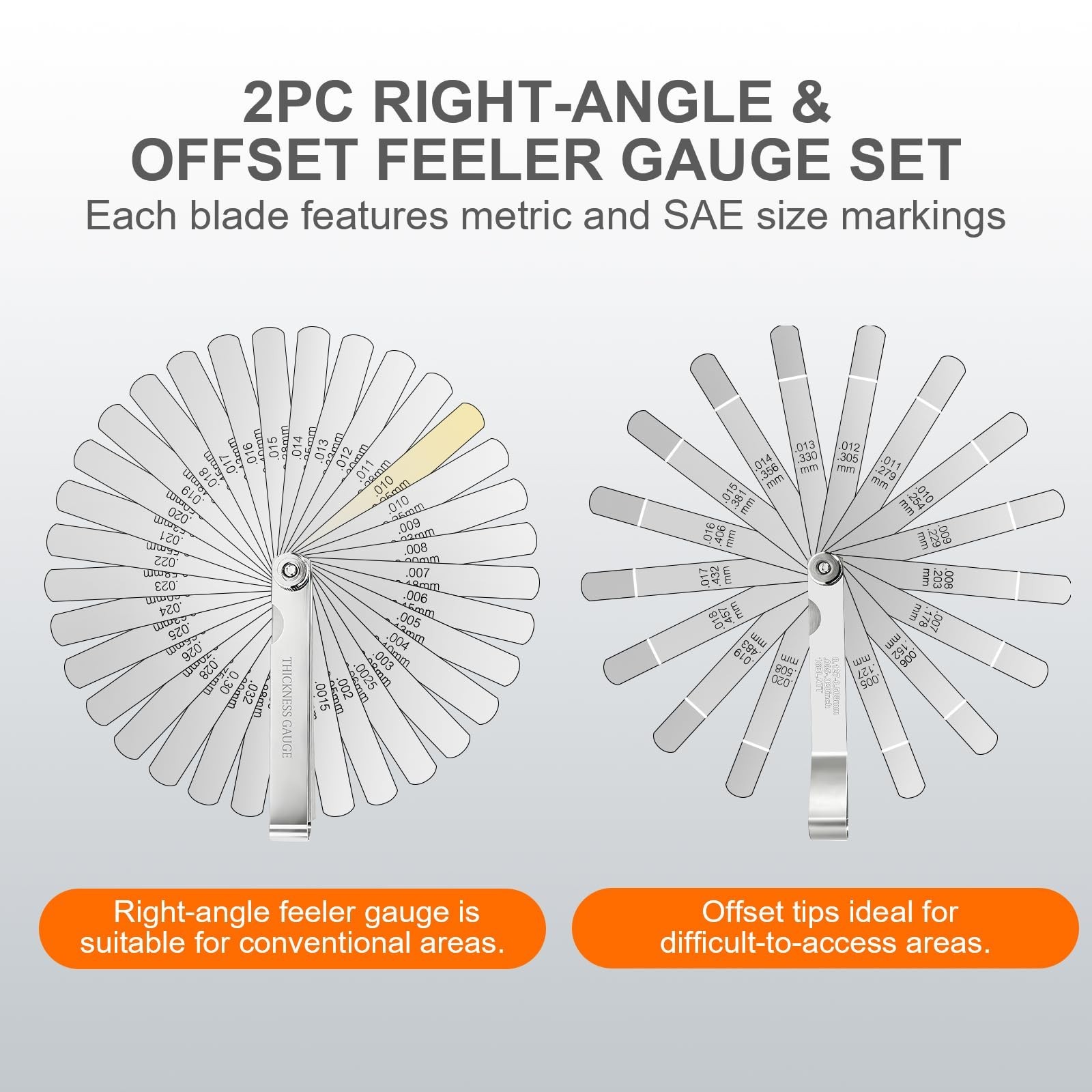 Feeler Gauge Set 2pcs Stainless Steel 32 Straight 16 Offset Blades SAE Metric
