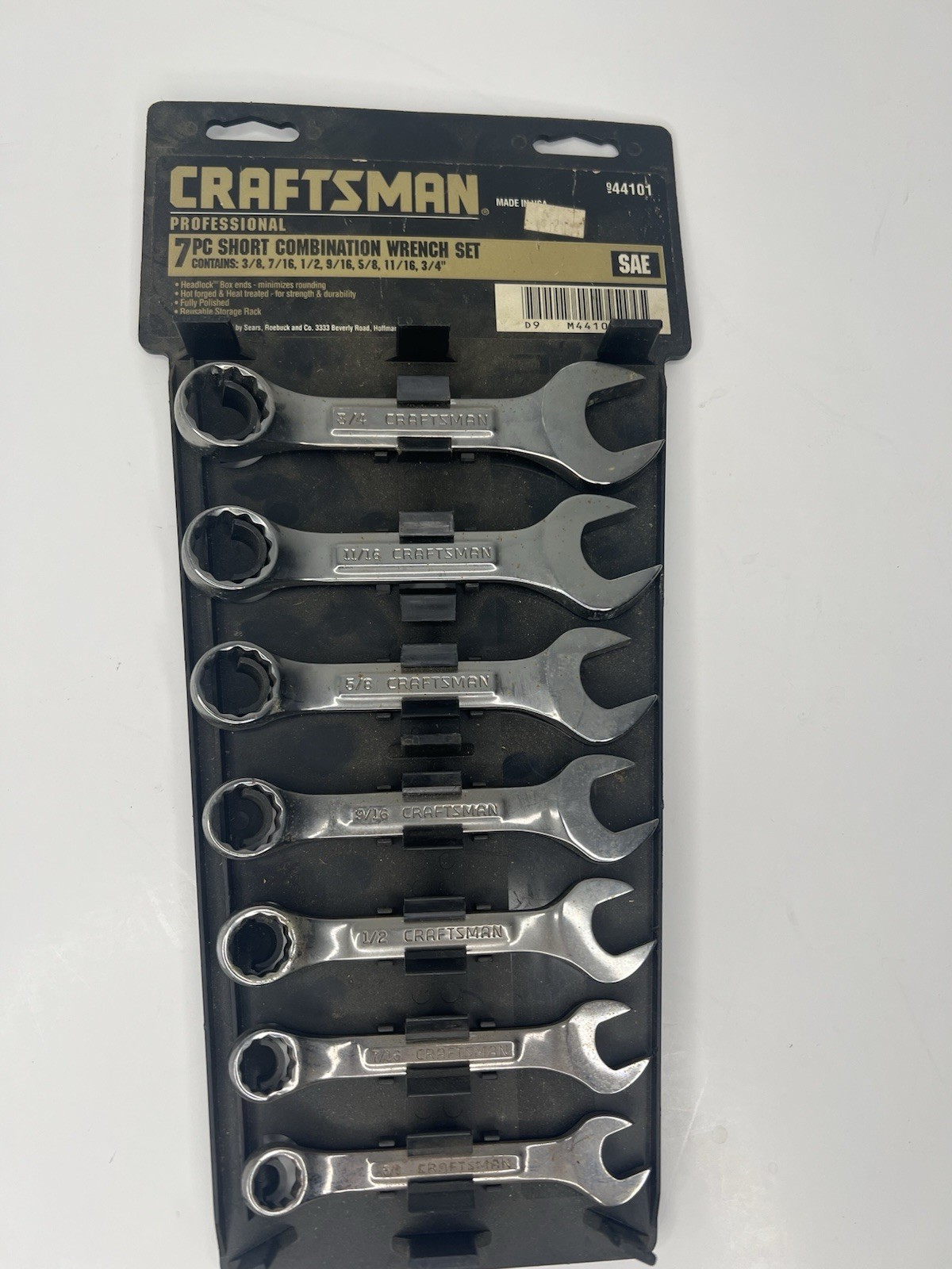 Craftsman 9 44101 7 Pc Short Combination Wrench Set 3/8-3/4 SAE Stubby USA
