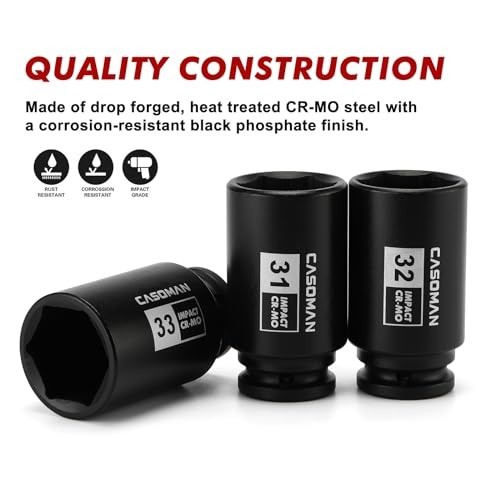 Large 1/2″ Drive Deep Impact Socket Set, 9-Piece, 6 Point, Metric 29mm-38mm, CR-