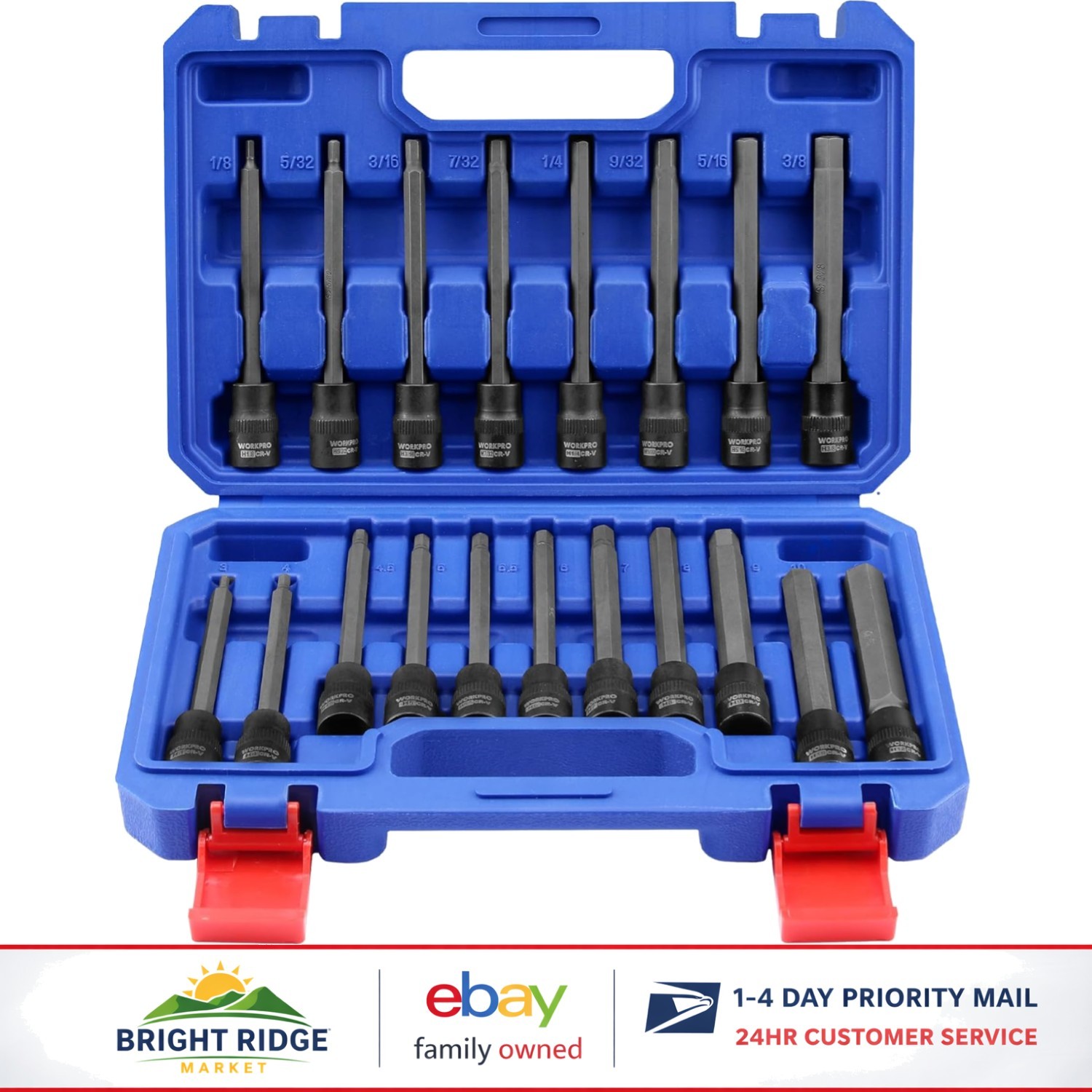 19-Piece Extra Long Hex Bit Socket Set with S2 Steel Construction