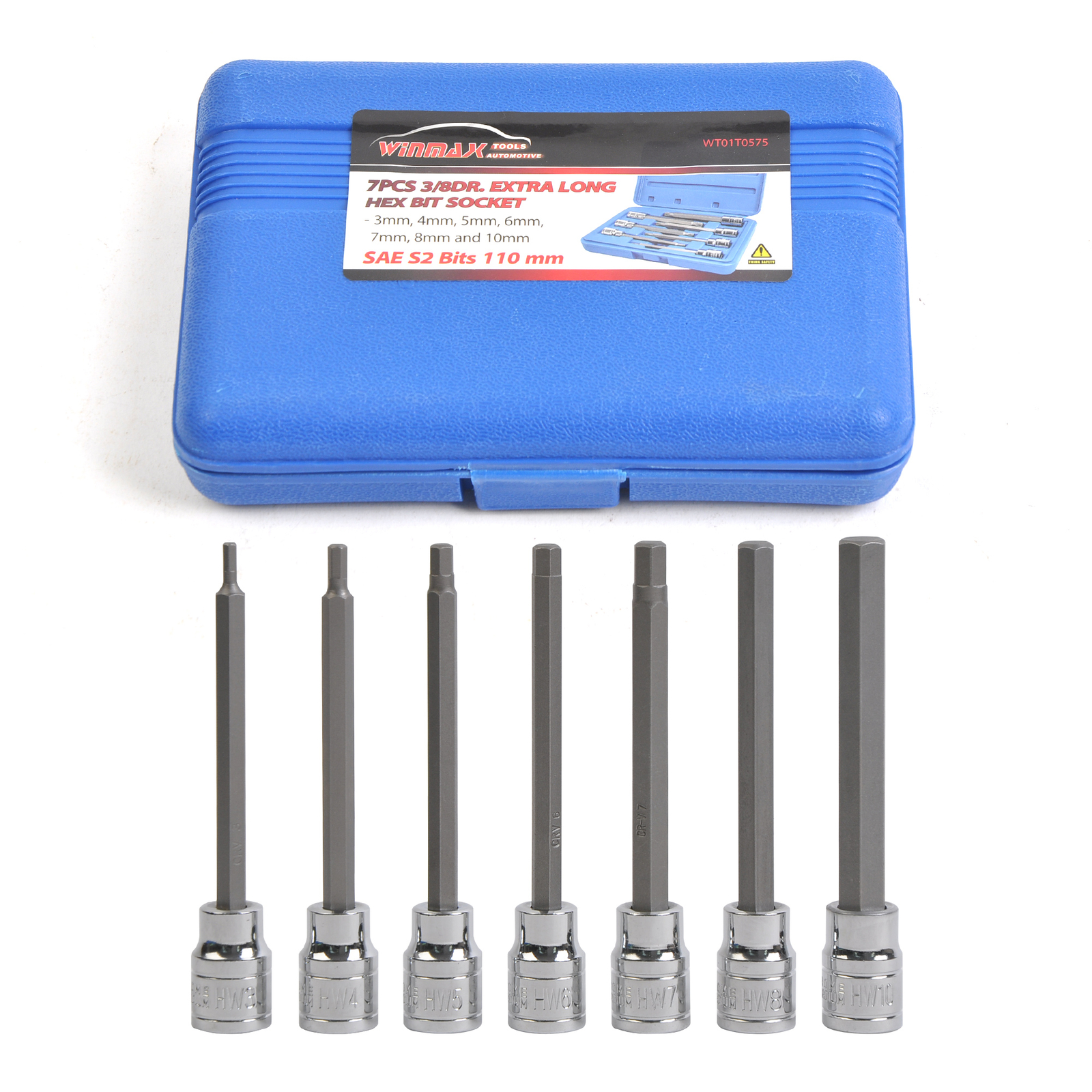 7Pc Extra Long Allen Hex Bit Socket Set 3/8″ Dr, Metric 3-10mm, S2 & Cr-V Steel