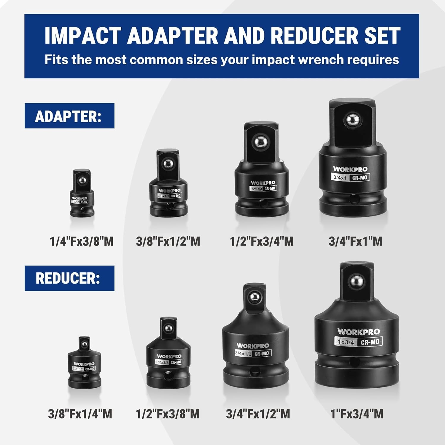 8PC Impact Socket Adapter Set – 1/4″, 3/8″, 1/2″, 3/4″, 1″ Drive Adapters wit…
